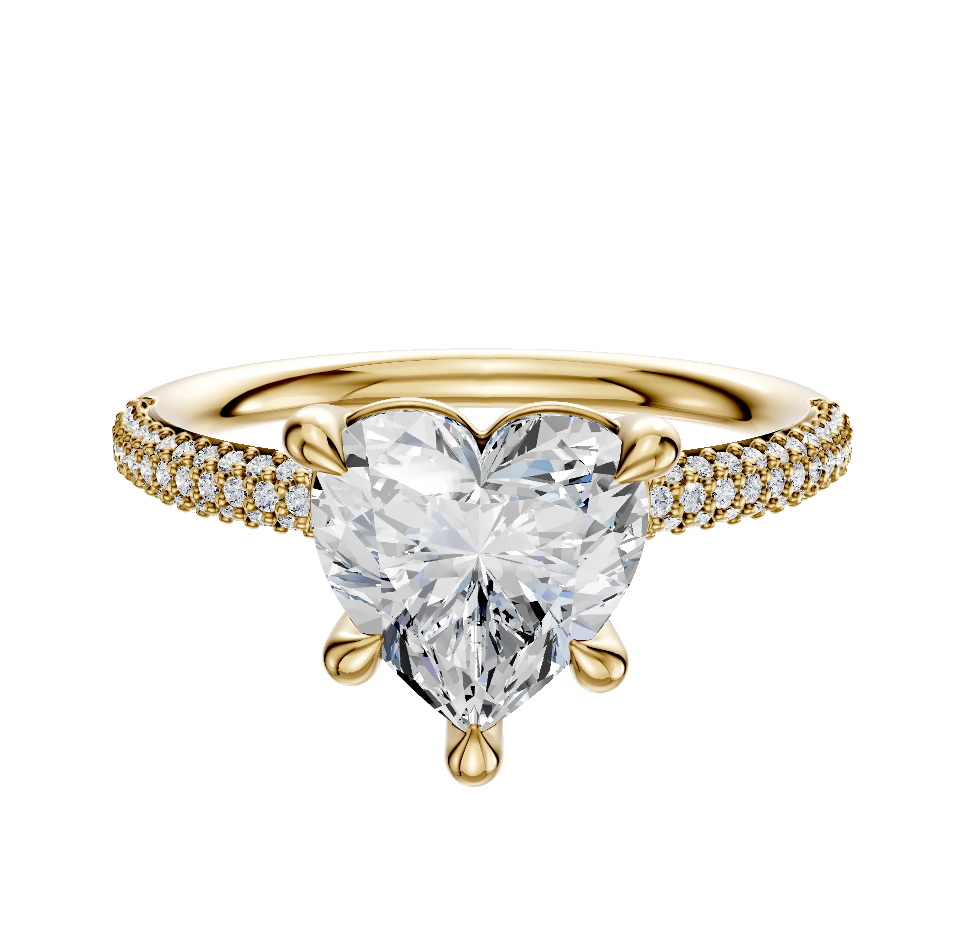 18K Yellow Gold 4 Prong Basket Classic Dome 3-Row-Pave 2.0mm Engagement Ring