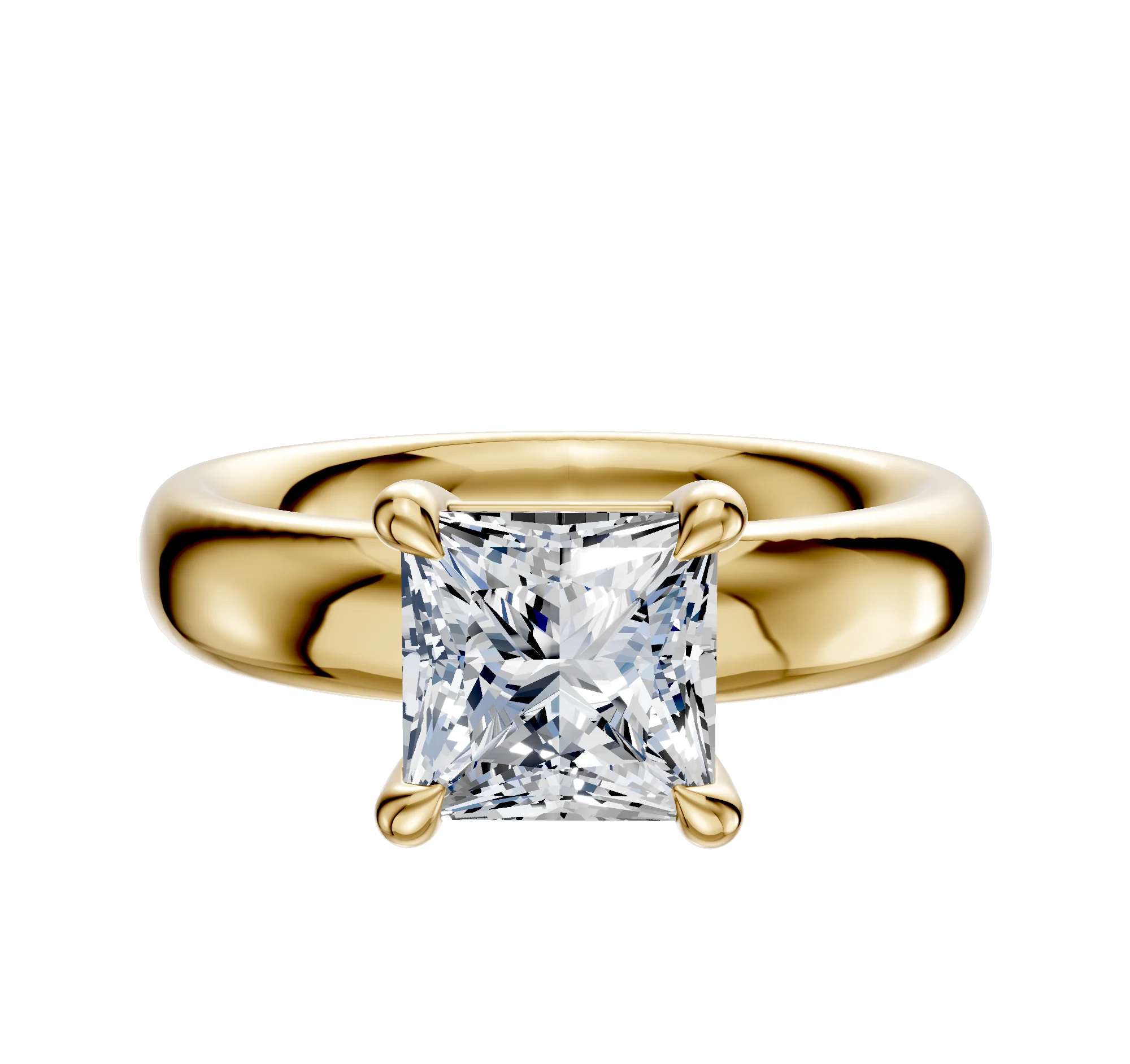 18K Yellow Gold 4 Prong Basket Classic Dome 4.0mm Engagement Ring