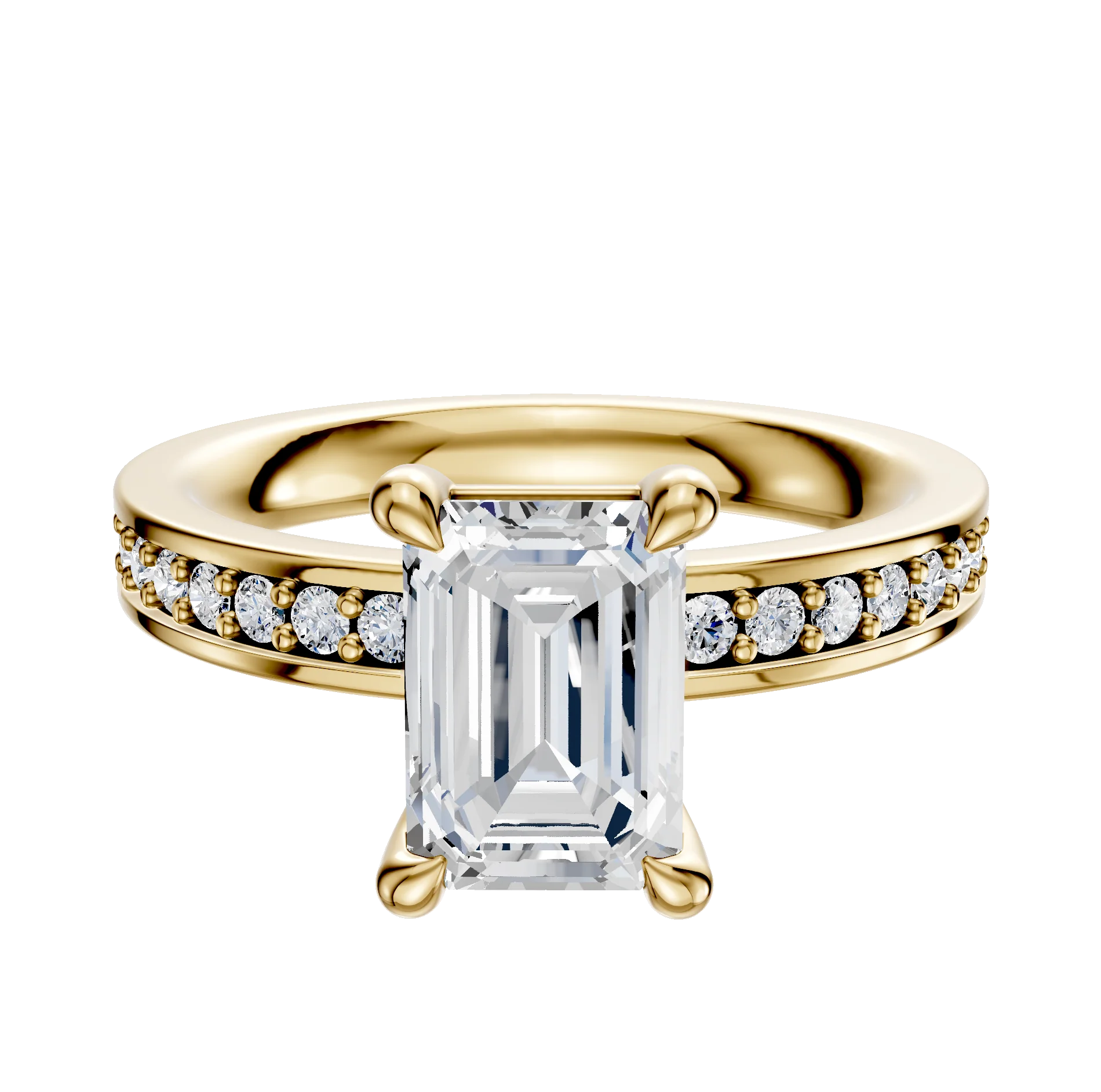 18K Yellow Gold 4 Prong Basket Classic Flat 1-Row-Pave 2.5mm Engagement Ring