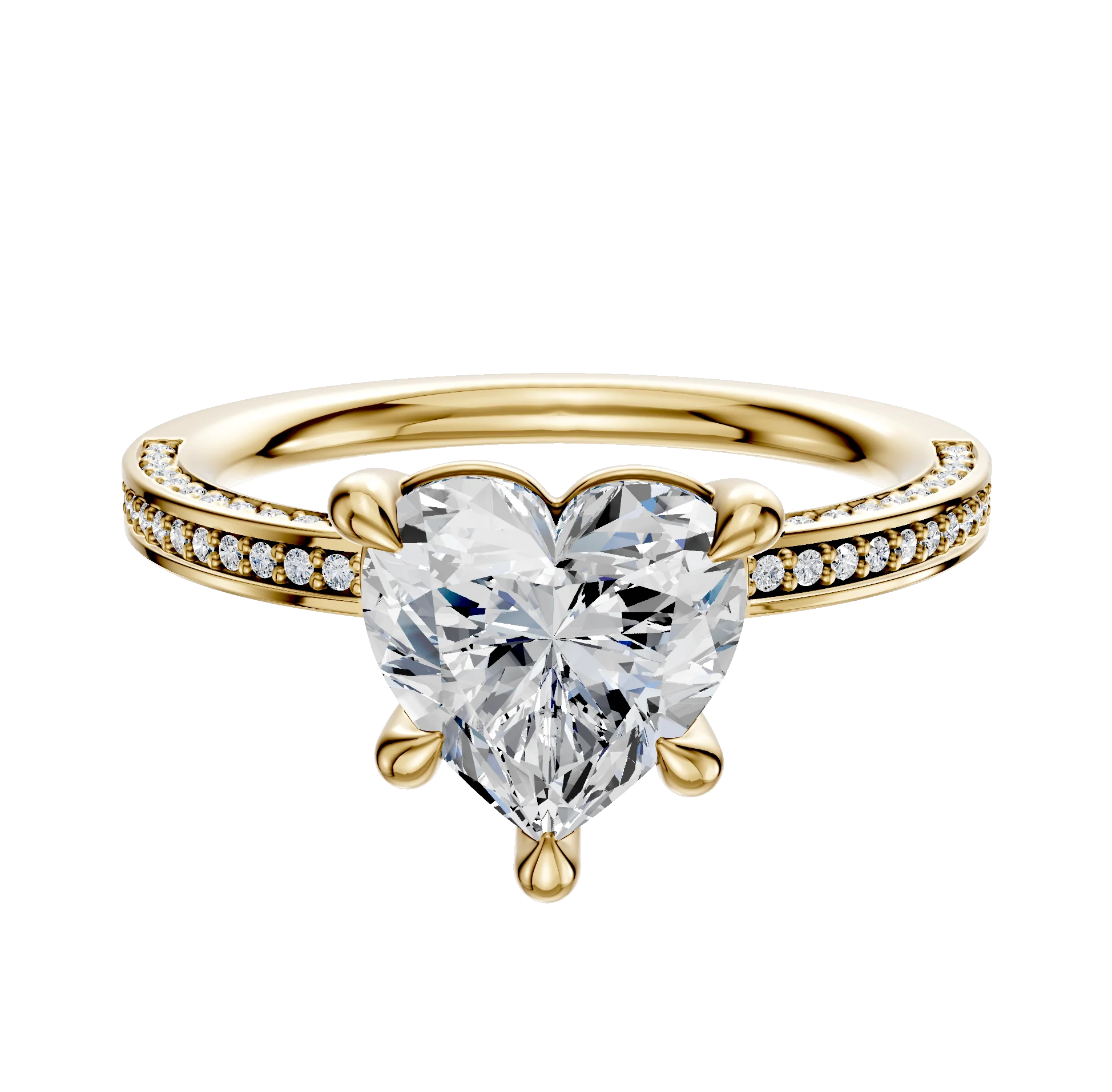 18K Yellow Gold 4 Prong Basket Classic Flat 3-Row-Pave 2.0mm Engagement Ring