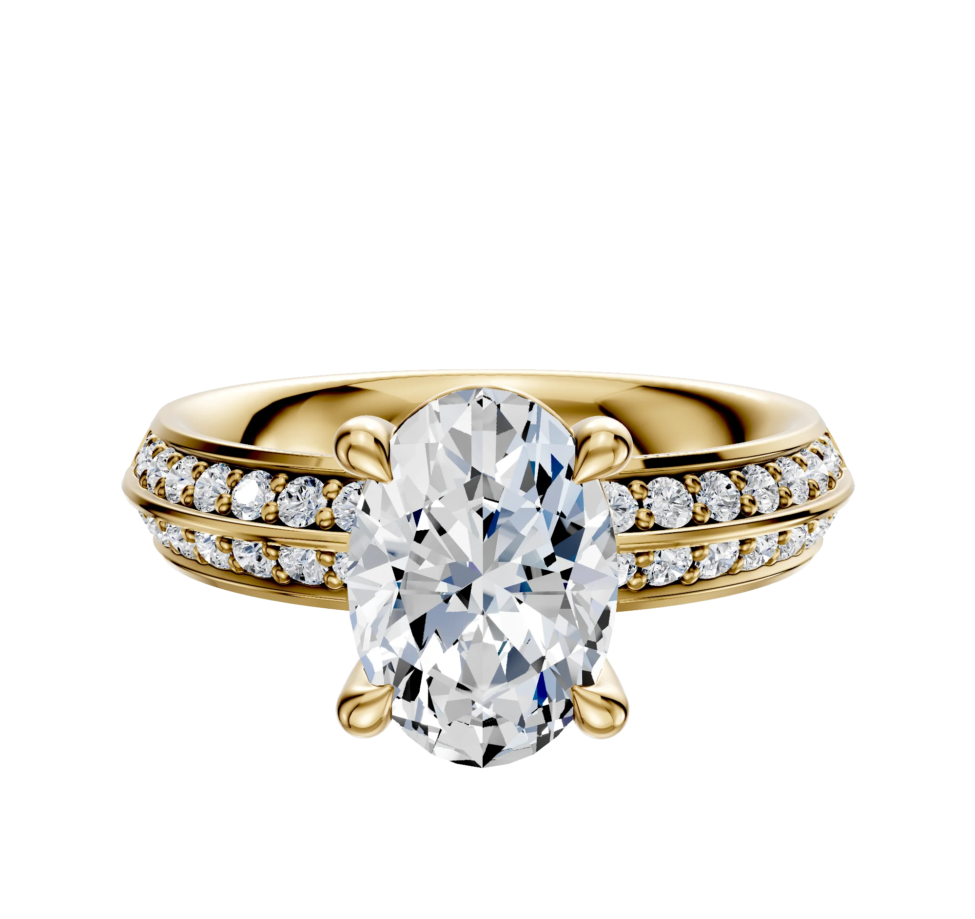 18K Yellow Gold 4 Prong Basket Classic Knife Edge 1-Row-Pave 2.5mm Engagement Ring