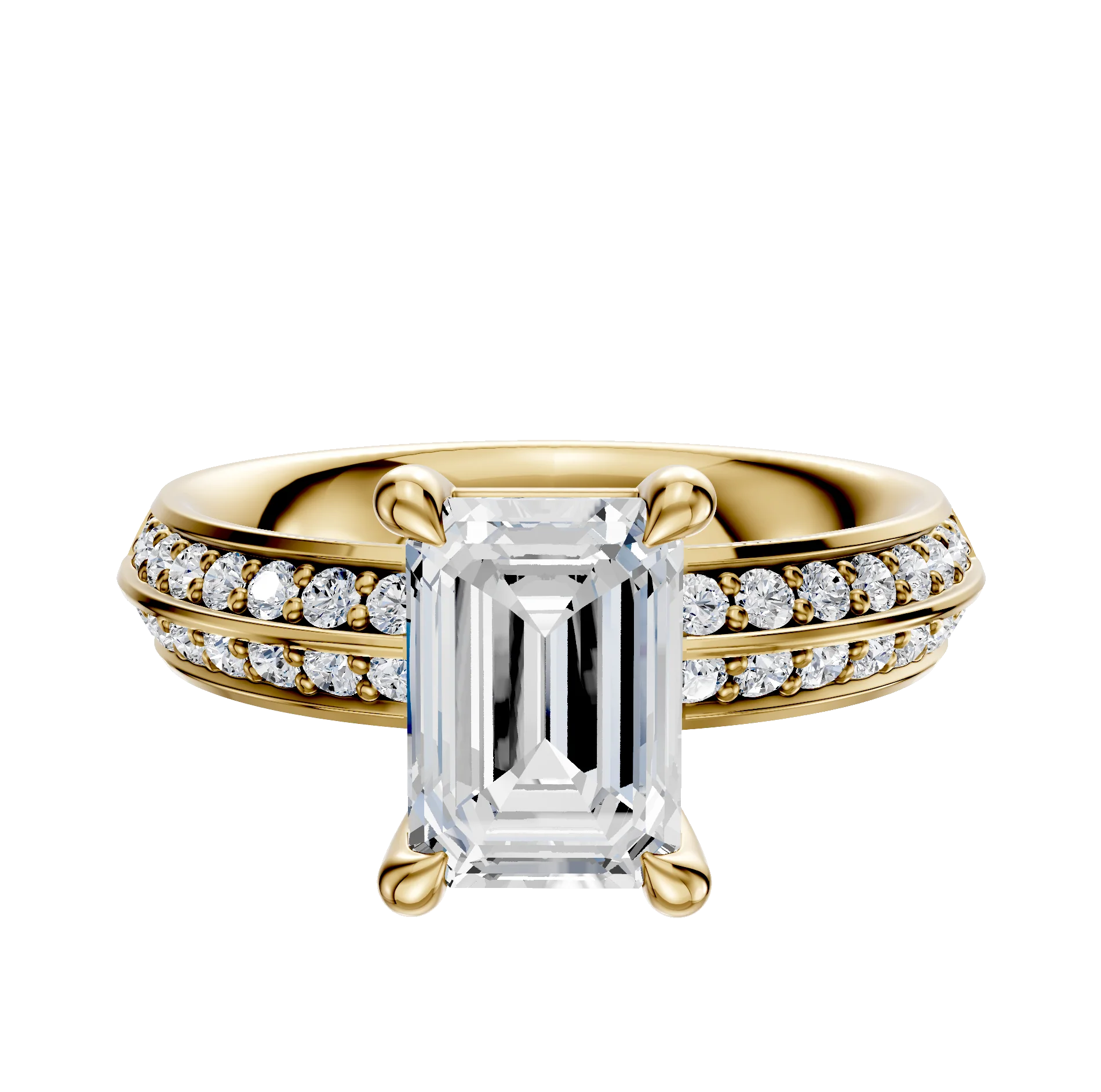 18K Yellow Gold 4 Prong Basket Classic Knife Edge 1-Row-Pave 2.5mm Engagement Ring