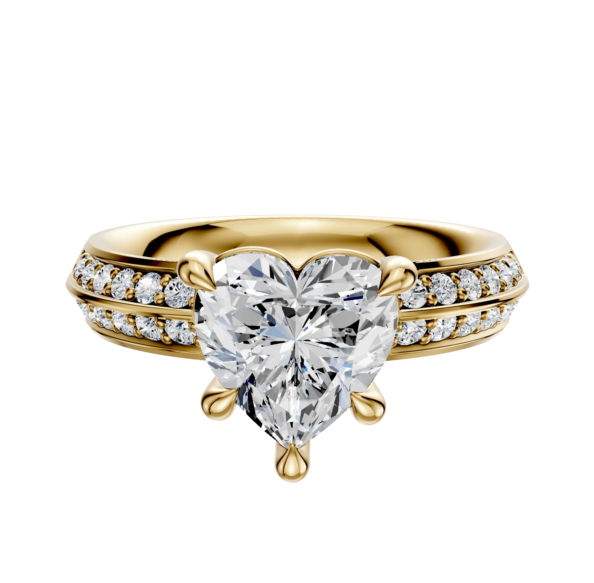 18K Yellow Gold 4 Prong Basket Classic Knife Edge 1-Row-Pave 2.5mm Engagement Ring