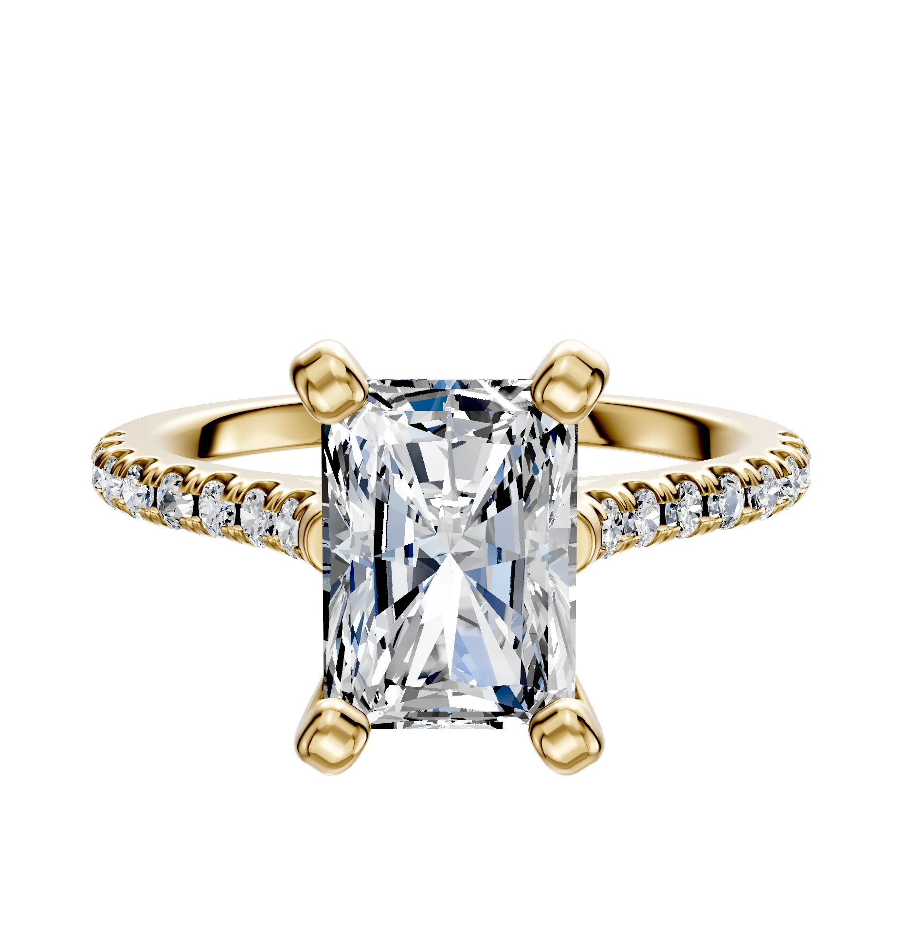 18K Yellow Gold 4 Prong Cathedral Dome 1-Row-Pave 2.5mm Engagement Ring