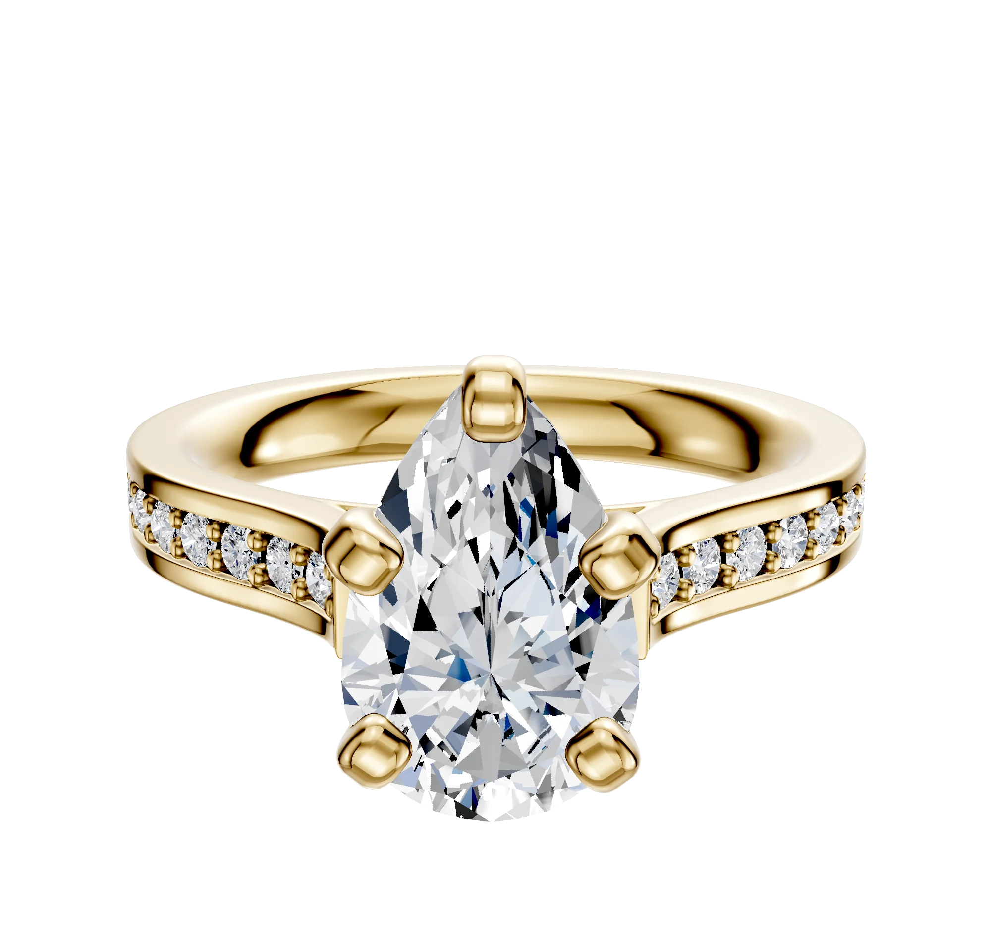 18K Yellow Gold 4 Prong Cathedral Flat 1-Row-Pave 2.5mm Engagement Ring