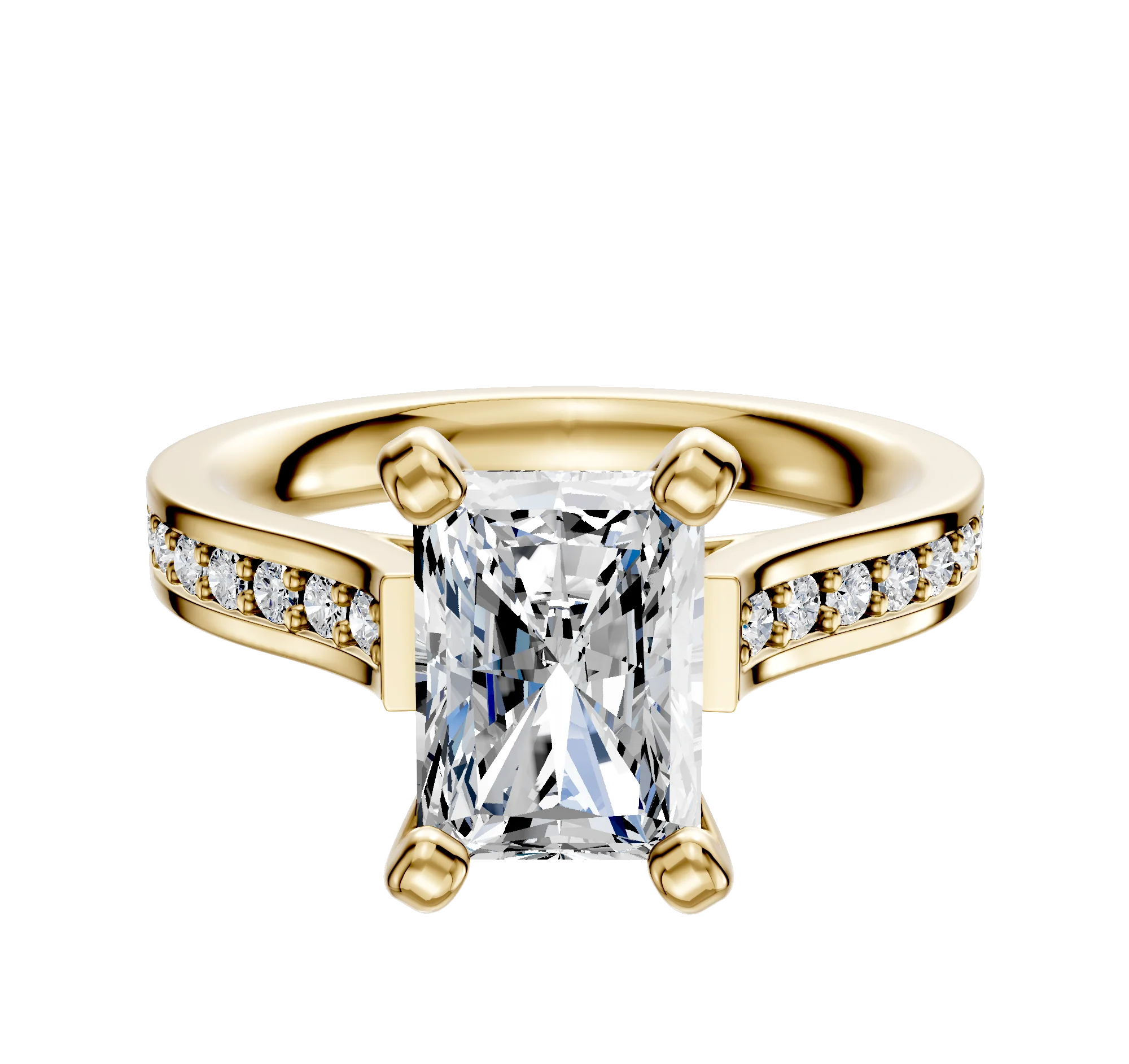18K Yellow Gold 4 Prong Cathedral Flat 1-Row-Pave 2.5mm Engagement Ring