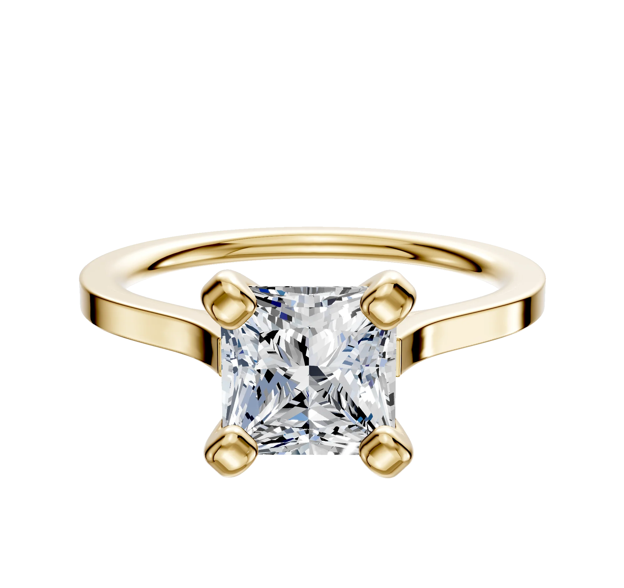 18K Yellow Gold 4 Prong Cathedral Flat 1.5mm Engagement Ring