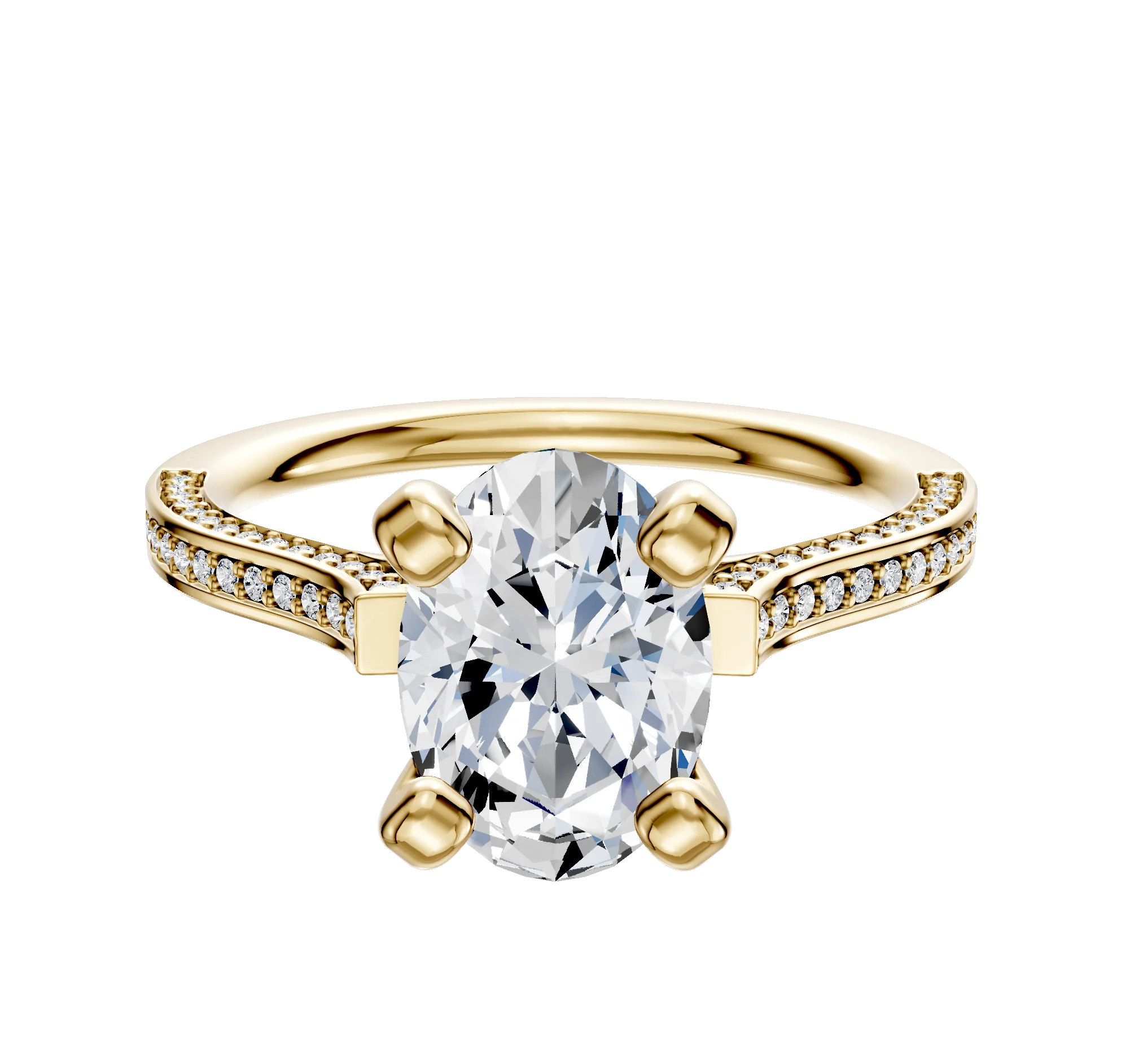 18K Yellow Gold 4 Prong Cathedral Flat 3-Row-Pave 2.0mm Engagement Ring