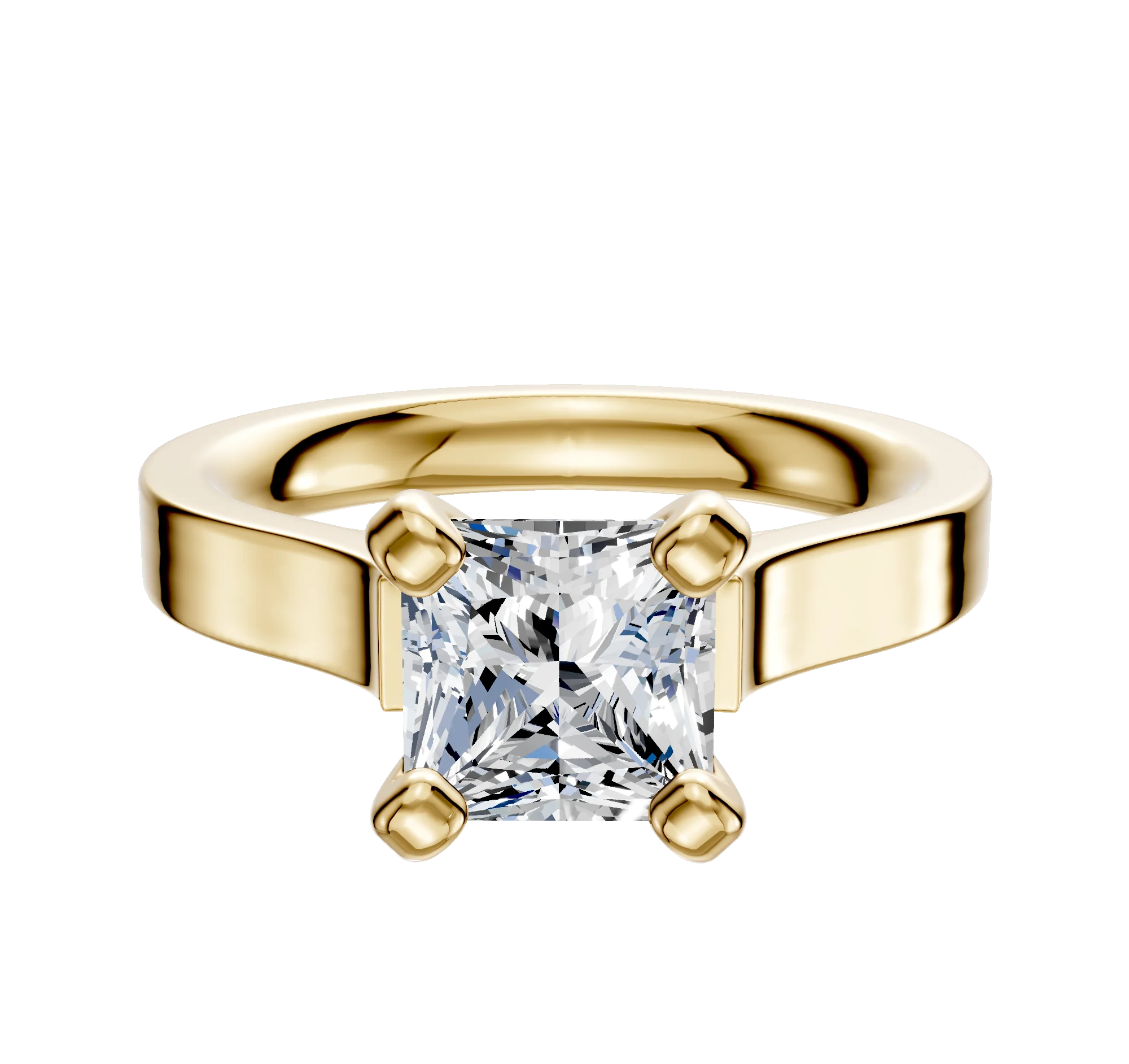 18K Yellow Gold 4 Prong Cathedral Flat 3.0mm Engagement Ring