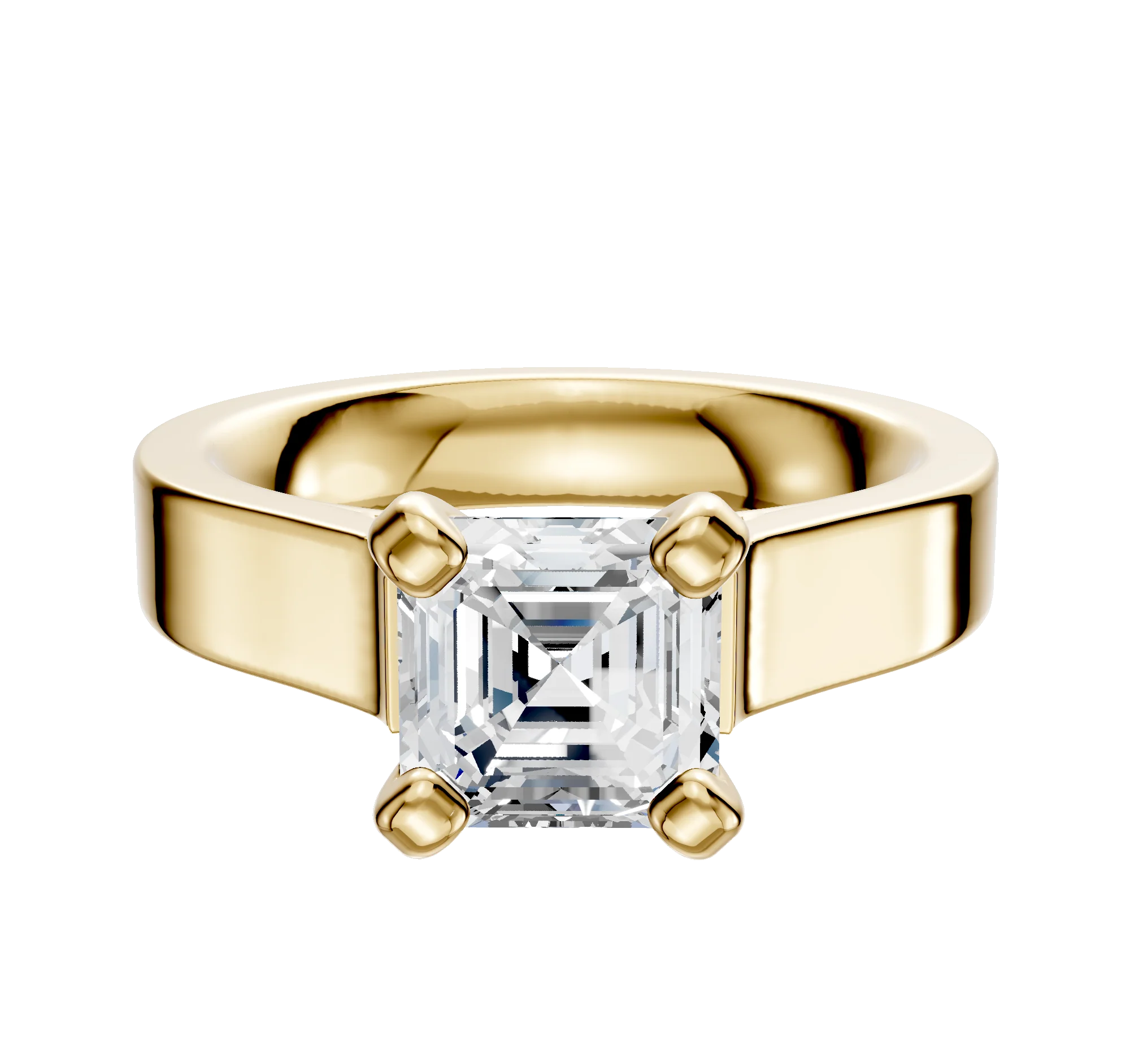 18K Yellow Gold 4 Prong Cathedral Flat 4.0mm Engagement Ring