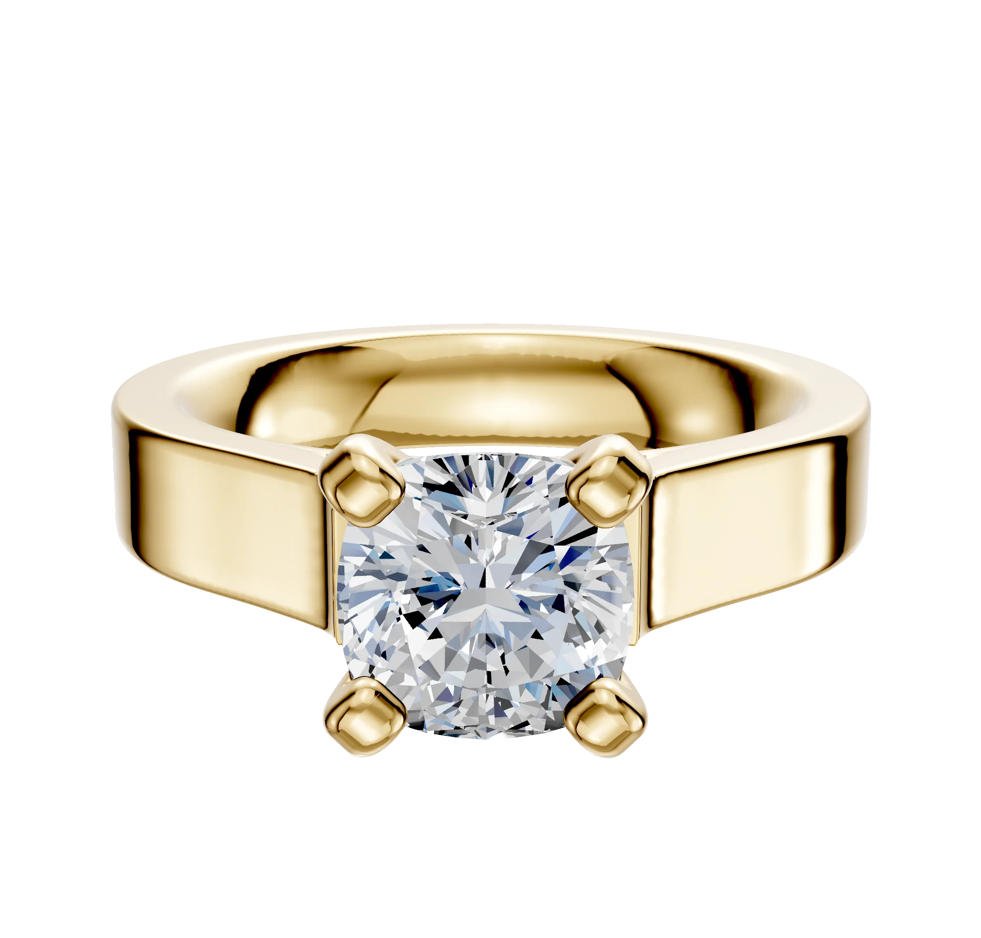 18K Yellow Gold 4 Prong Cathedral Flat 4.0mm Engagement Ring