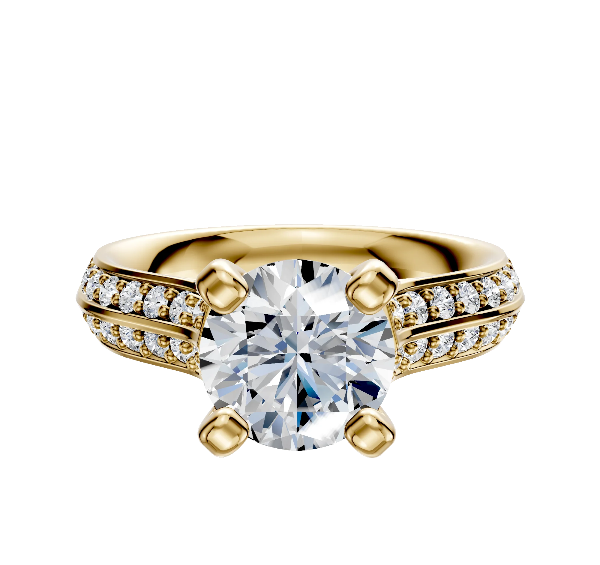 18K Yellow Gold 4 Prong Cathedral Knife Edge 1-Row-Pave 2.5mm Engagement Ring