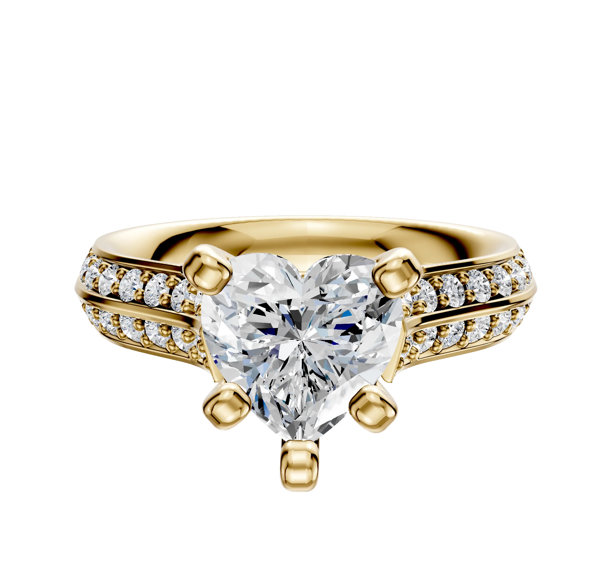 18K Yellow Gold 4 Prong Cathedral Knife Edge 1-Row-Pave 2.5mm Engagement Ring