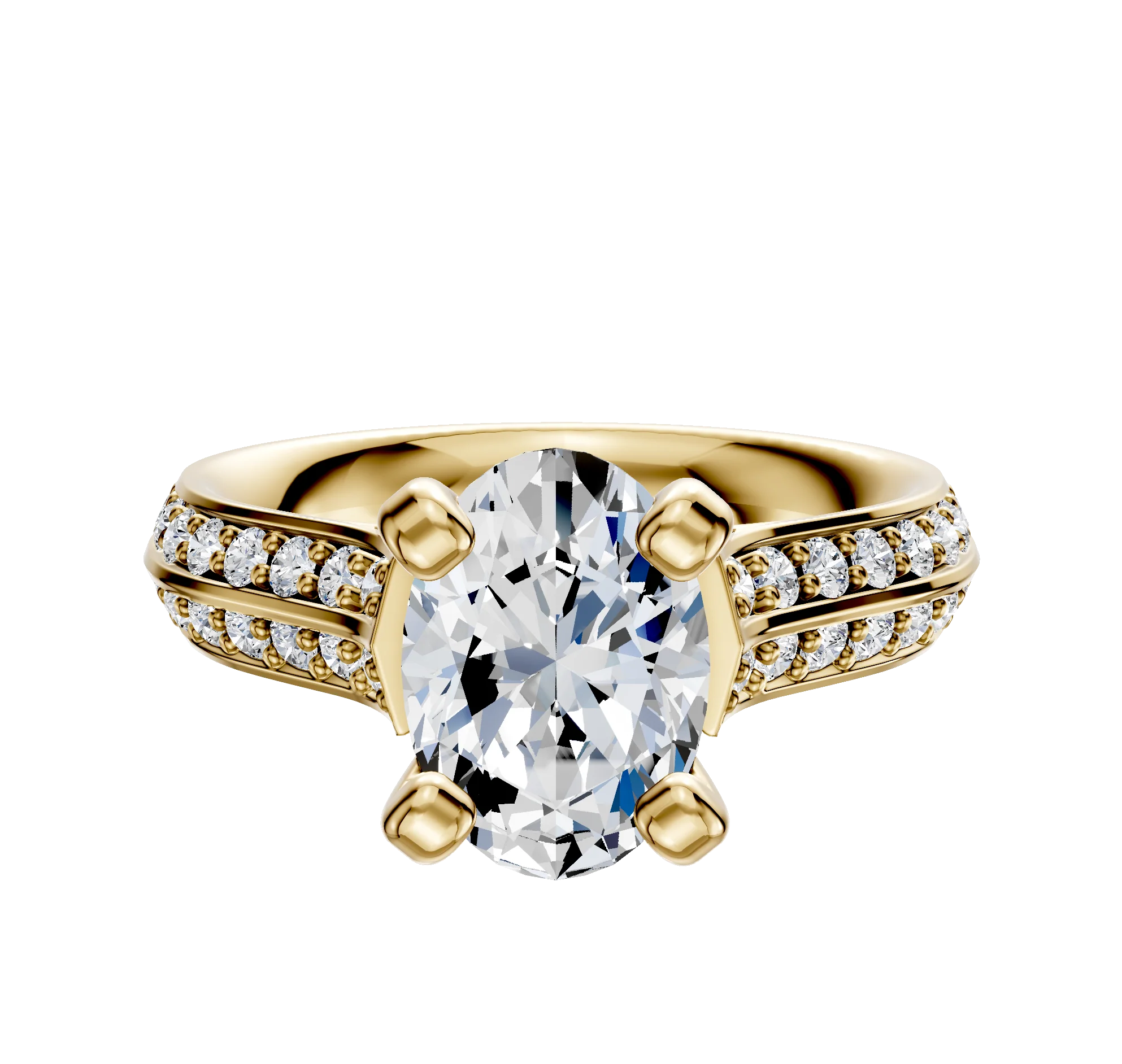18K Yellow Gold 4 Prong Cathedral Knife Edge 1-Row-Pave 2.5mm Engagement Ring
