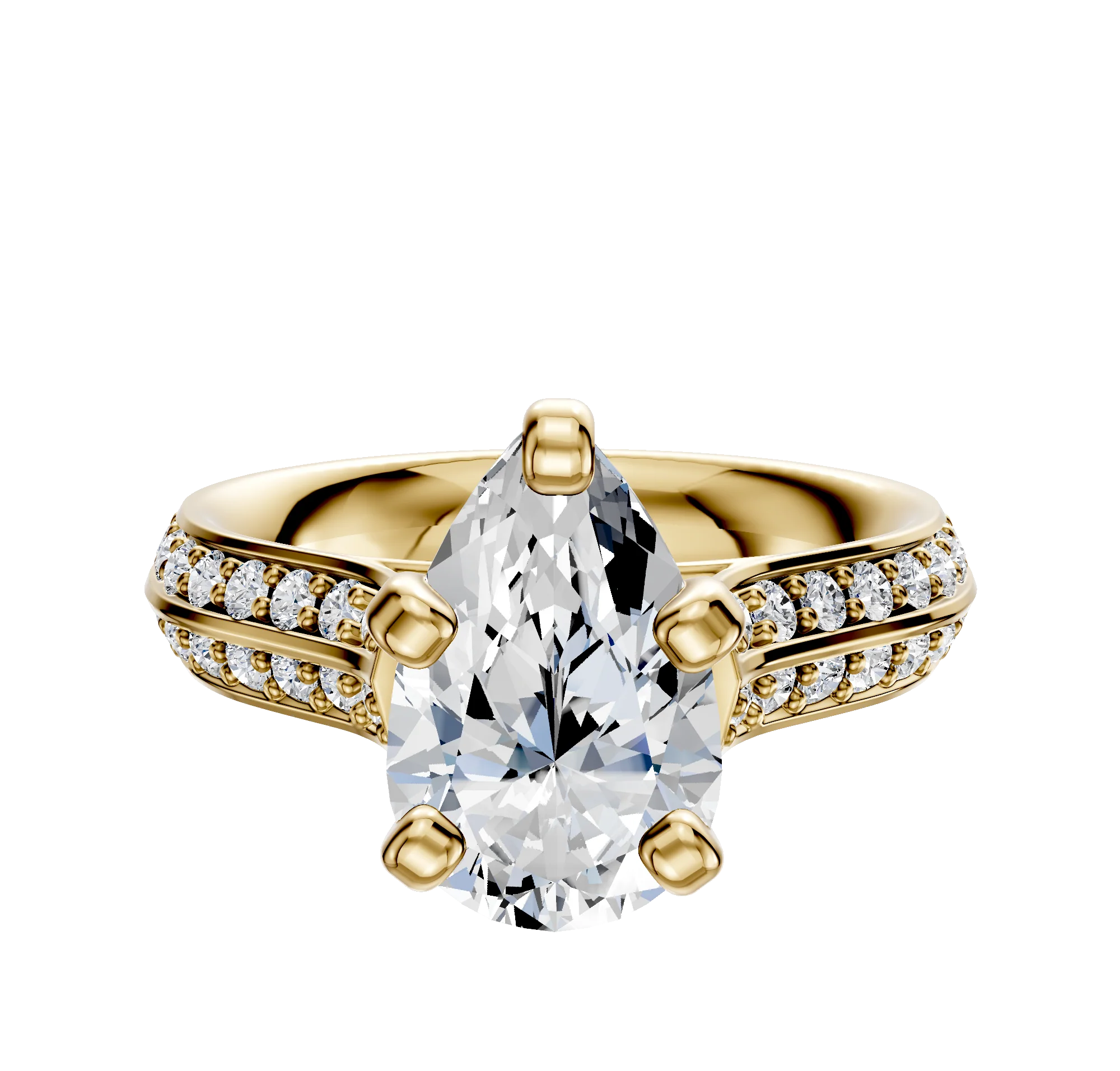 18K Yellow Gold 4 Prong Cathedral Knife Edge 1-Row-Pave 2.5mm Engagement Ring