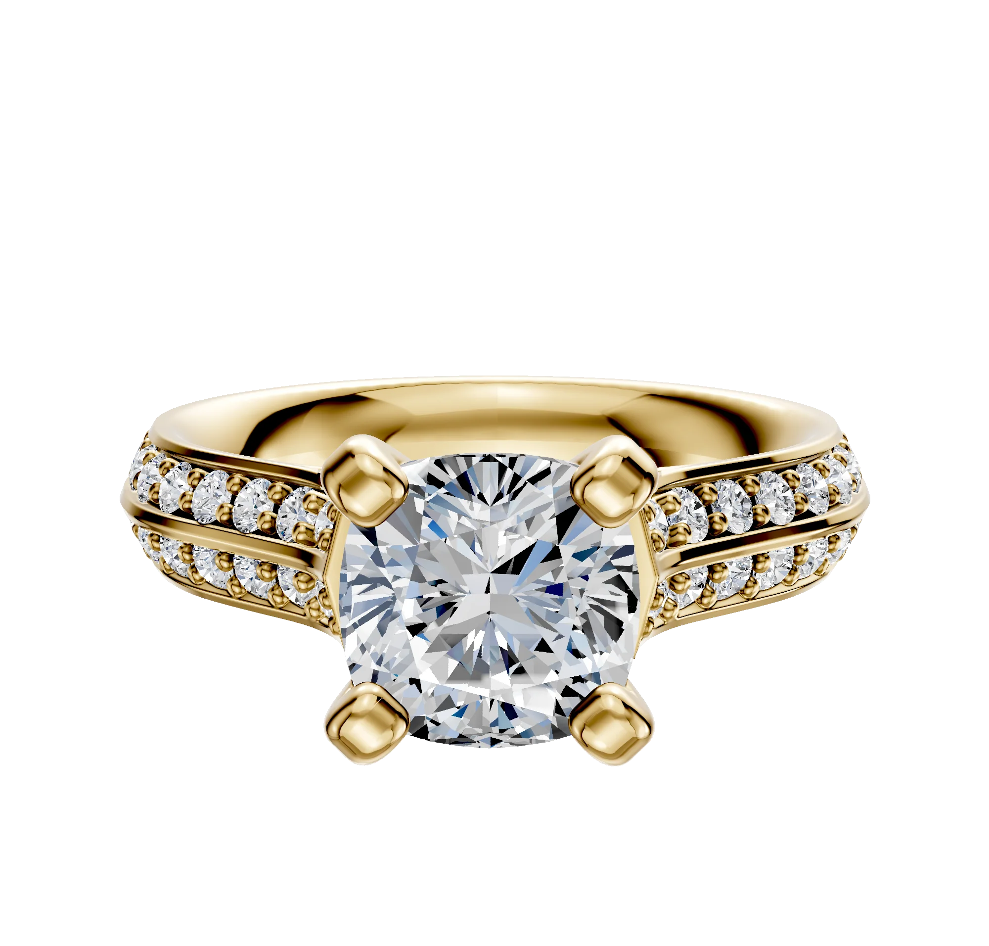 18K Yellow Gold 4 Prong Cathedral Knife Edge 1-Row-Pave 2.5mm Engagement Ring