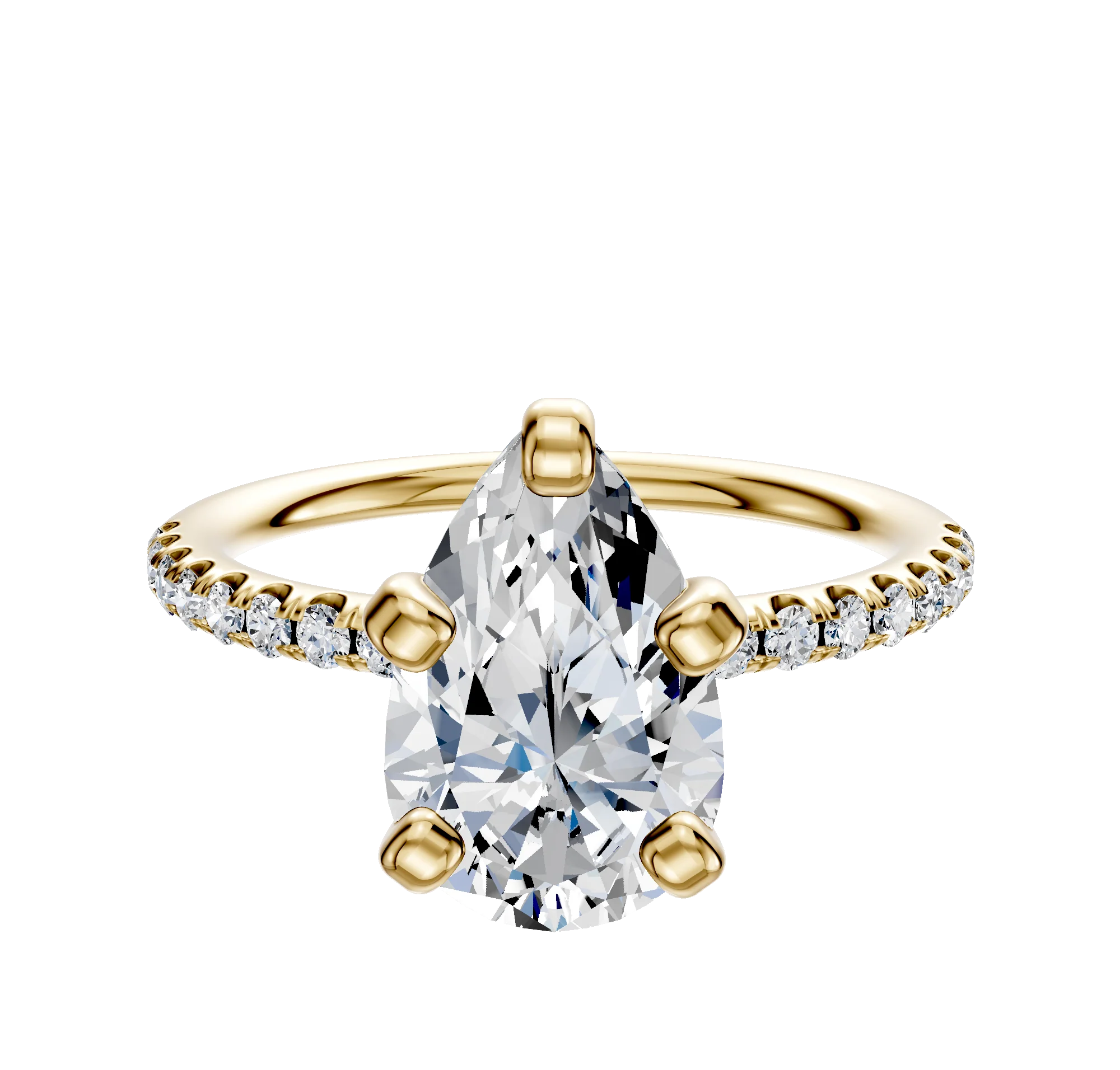 18K Yellow Gold 4 Prong Classic Dome 1-Row-Pave 2.5mm Engagement Ring