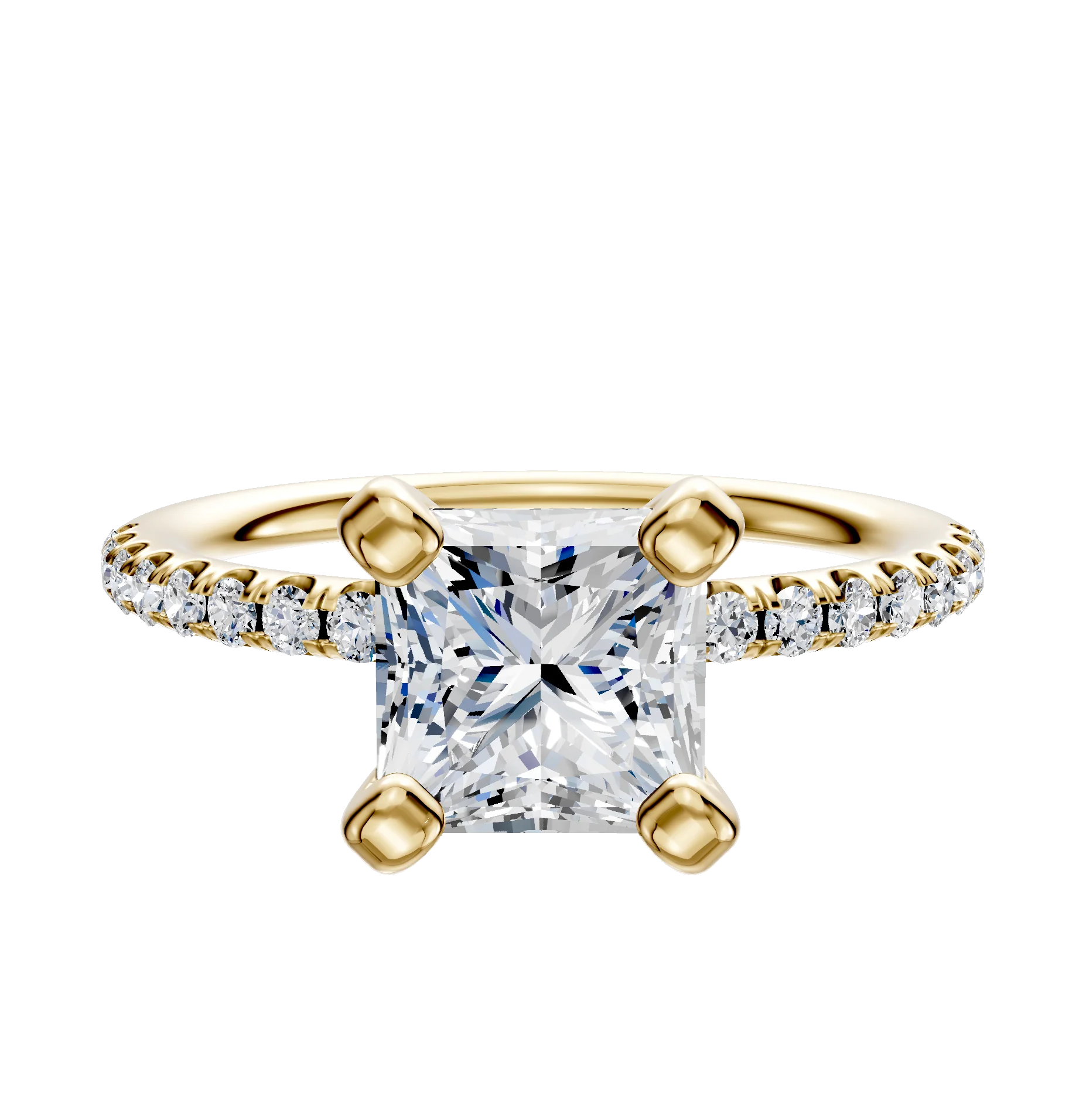 18K Yellow Gold 4 Prong Classic Dome 1-Row-Pave 2.5mm Engagement Ring