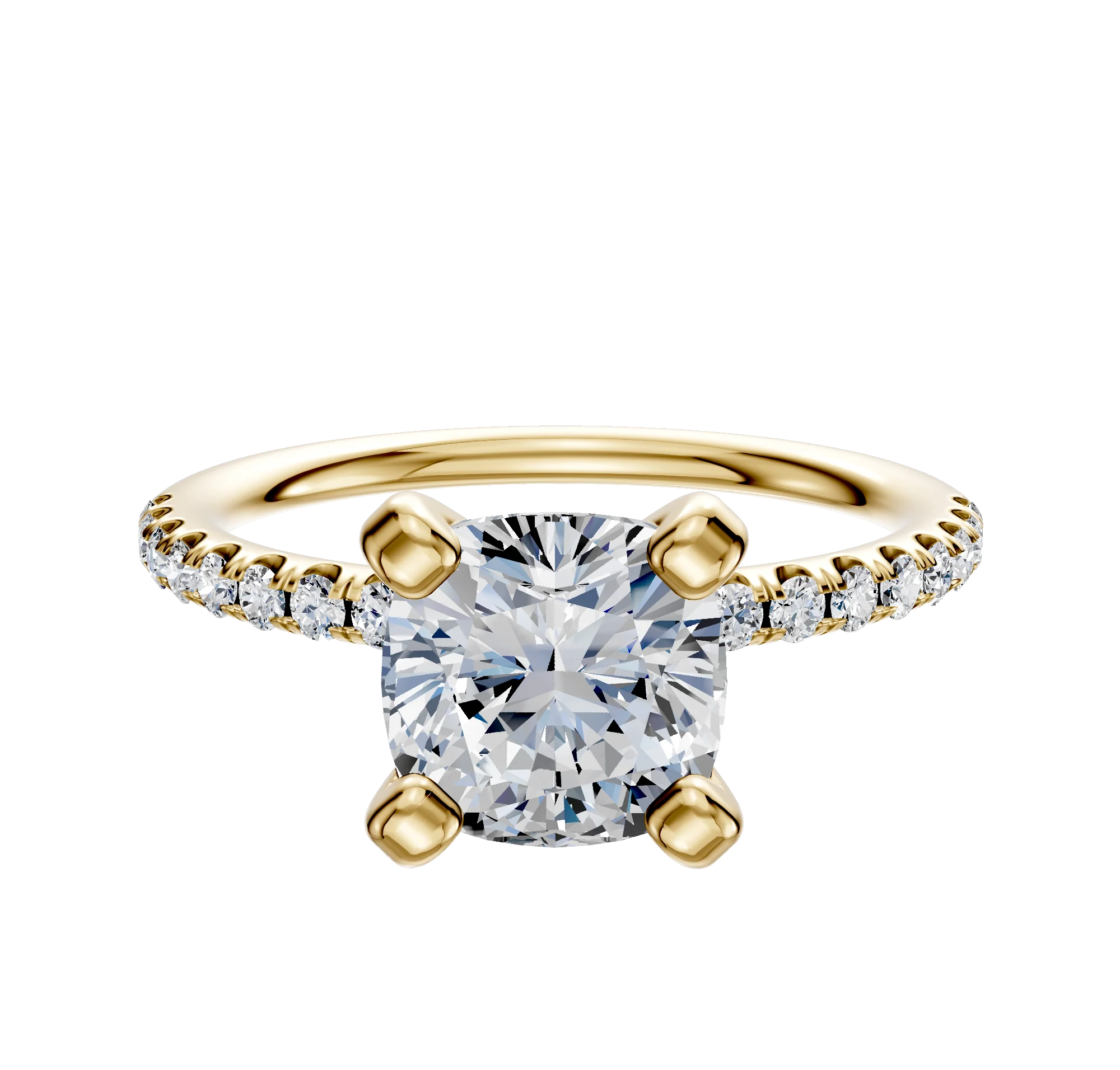 18K Yellow Gold 4 Prong Classic Dome 1-Row-Pave 2.5mm Engagement Ring