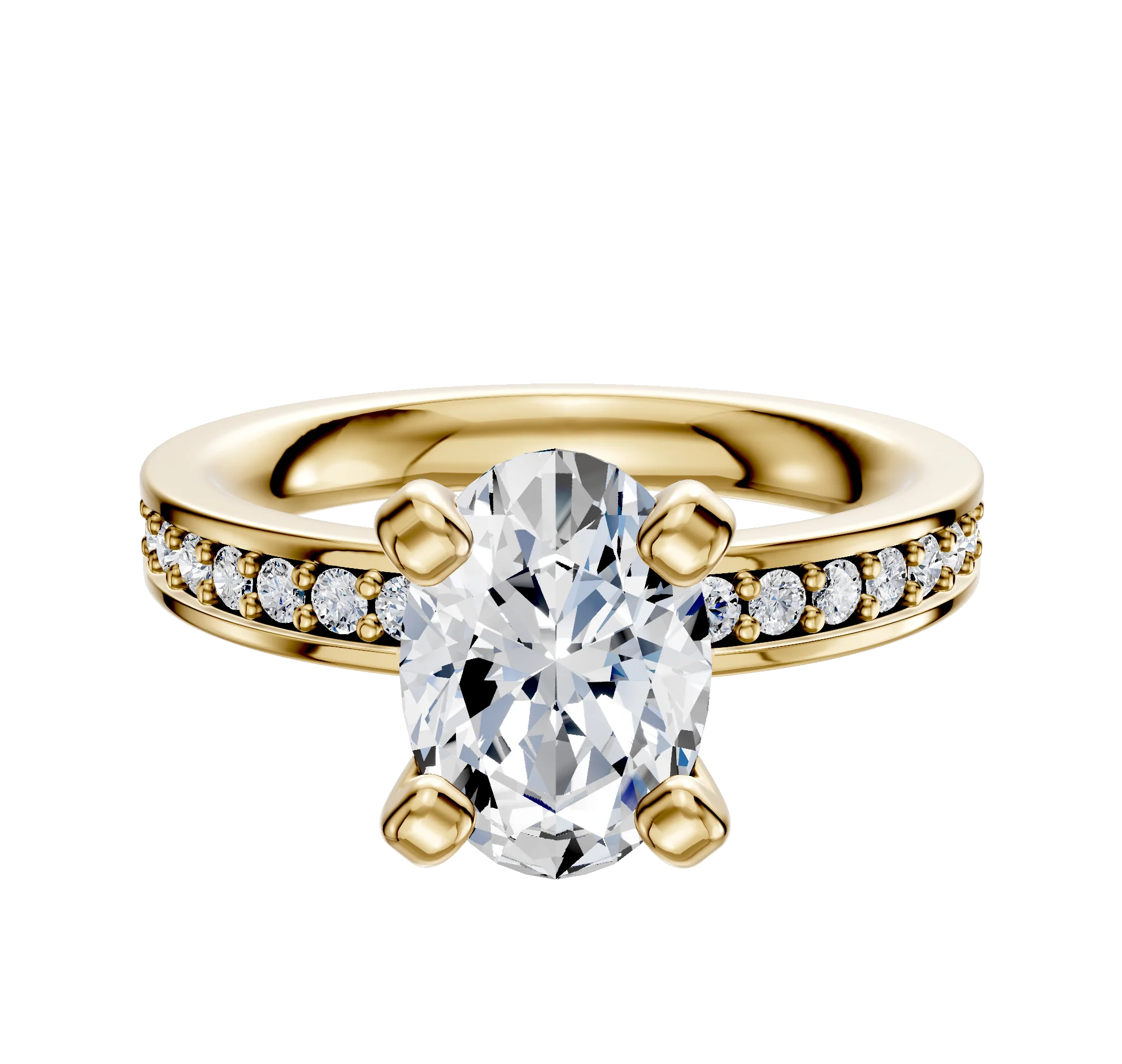 18K Yellow Gold 4 Prong Classic Flat 1-Row-Pave 2.5mm Engagement Ring