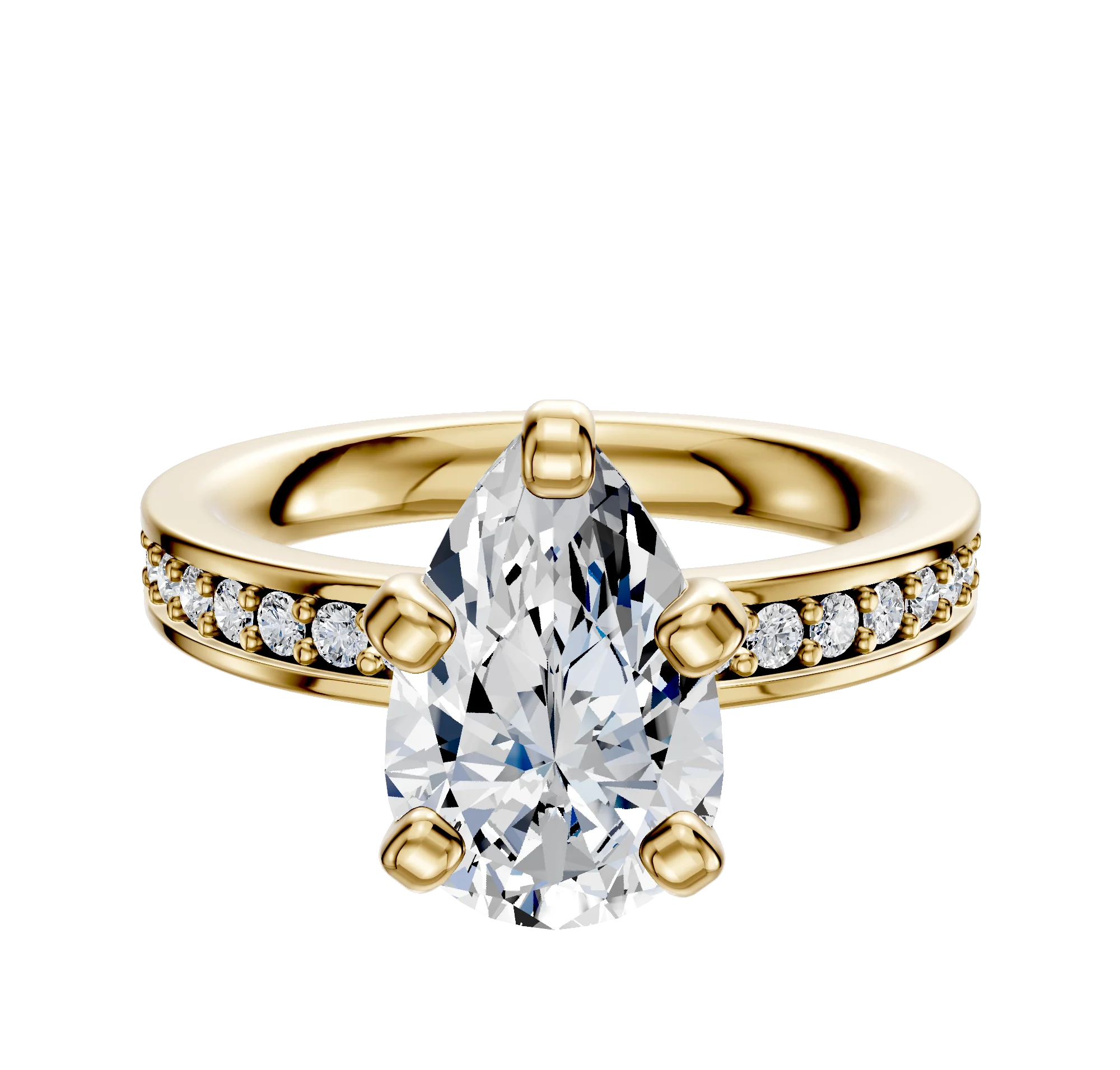18K Yellow Gold 4 Prong Classic Flat 1-Row-Pave 2.5mm Engagement Ring