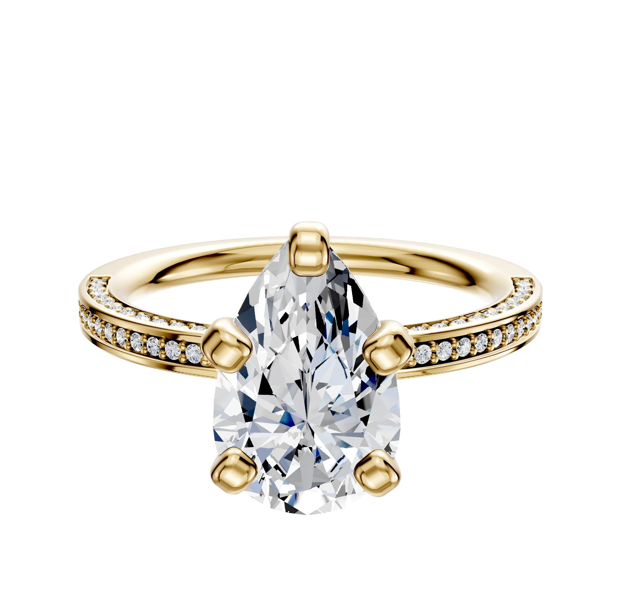 18K Yellow Gold 4 Prong Classic Flat 3-Row-Pave 2.0mm Engagement Ring