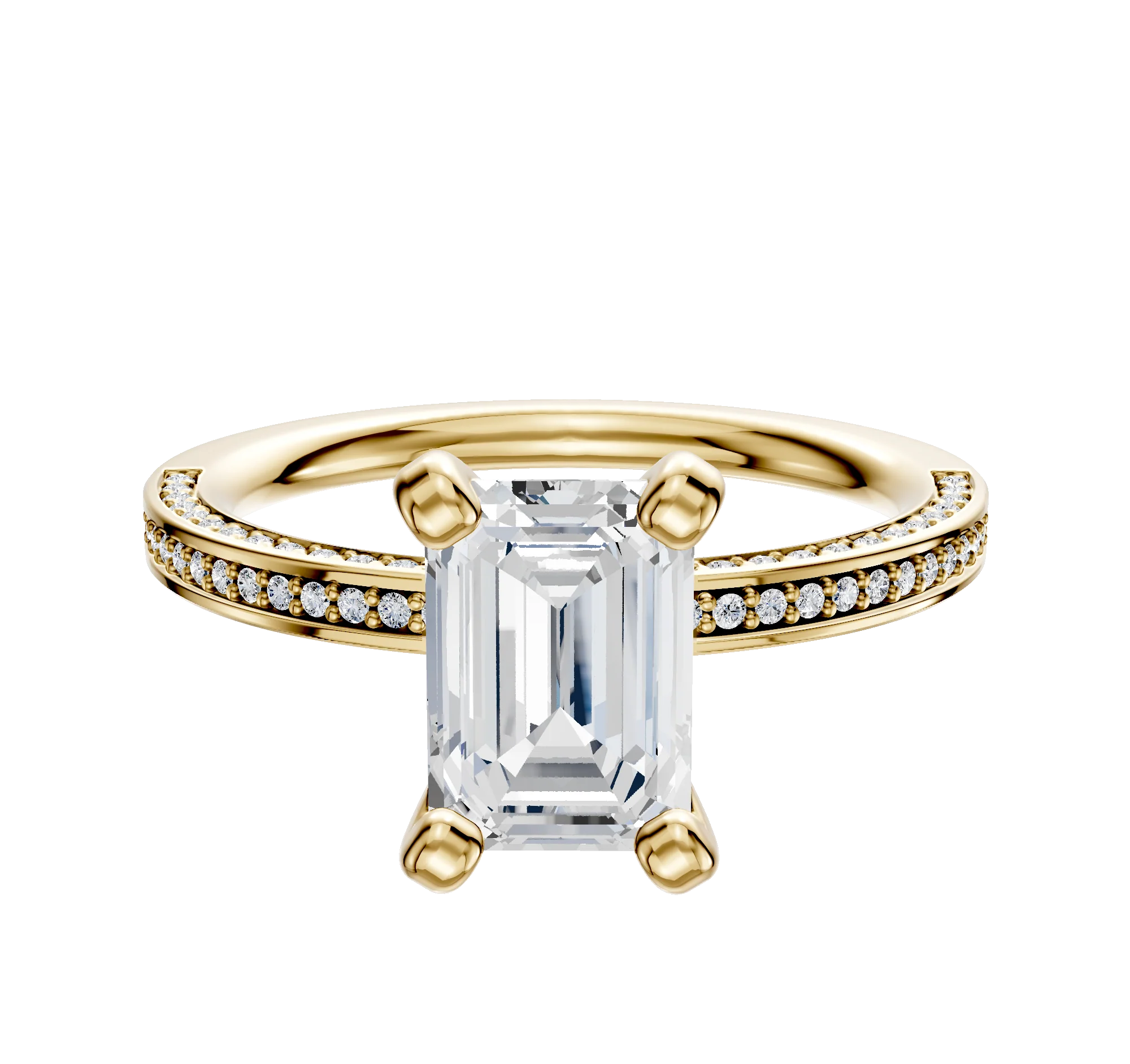 18K Yellow Gold 4 Prong Classic Flat 3-Row-Pave 2.0mm Engagement Ring