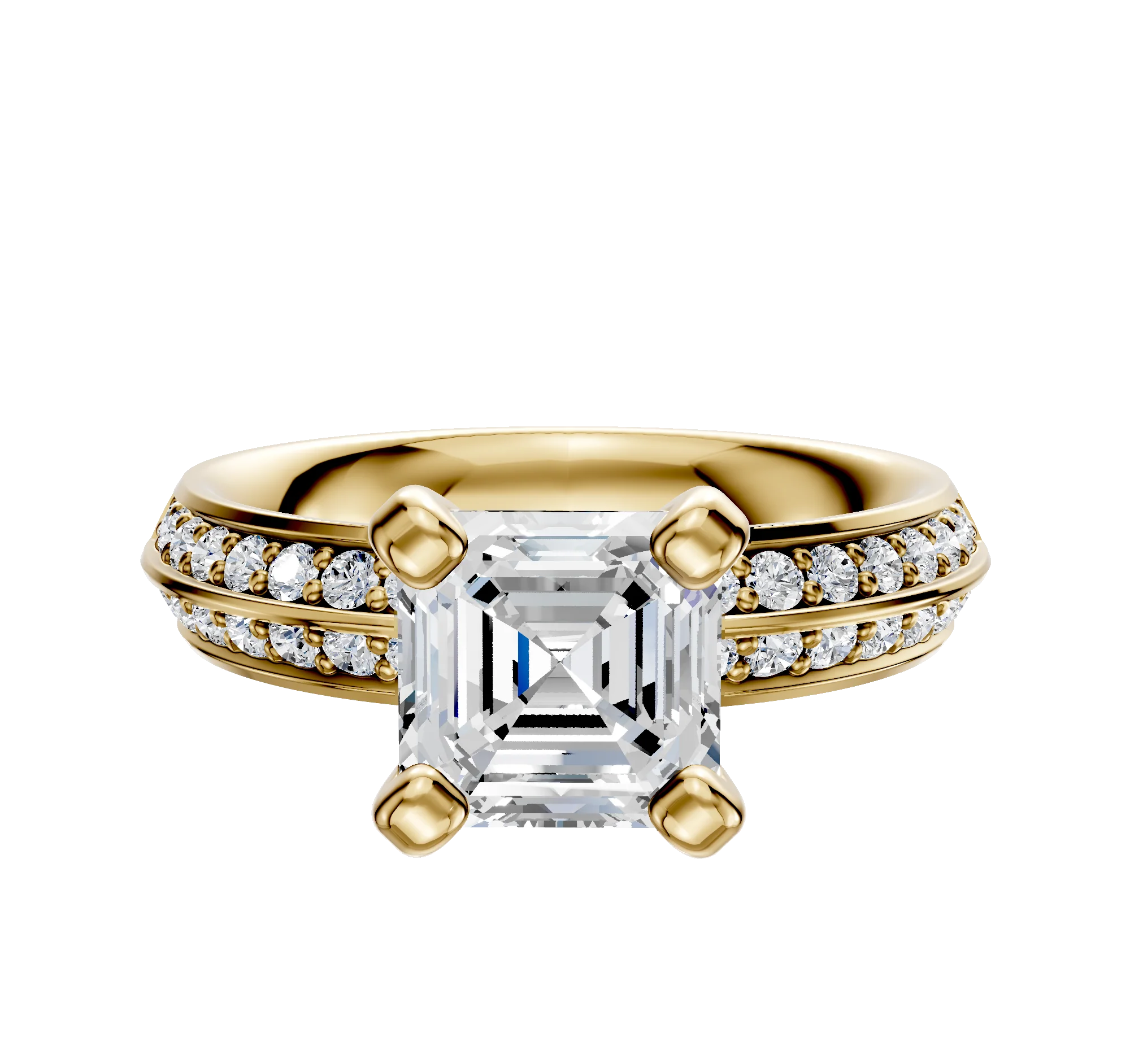18K Yellow Gold 4 Prong Classic Knife Edge 1-Row-Pave 2.5mm Engagement Ring