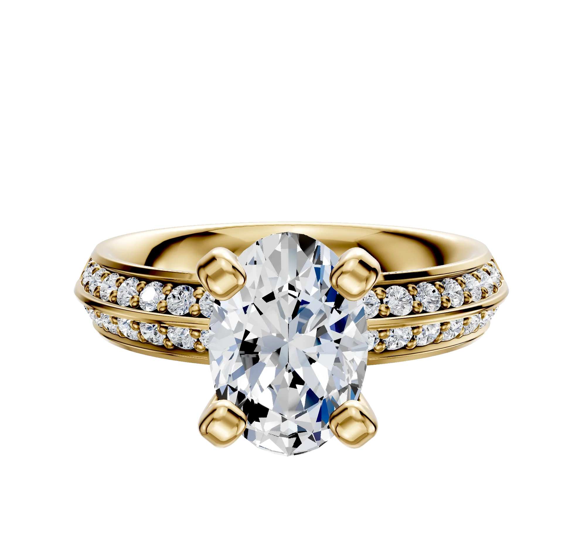 18K Yellow Gold 4 Prong Classic Knife Edge 1-Row-Pave 2.5mm Engagement Ring
