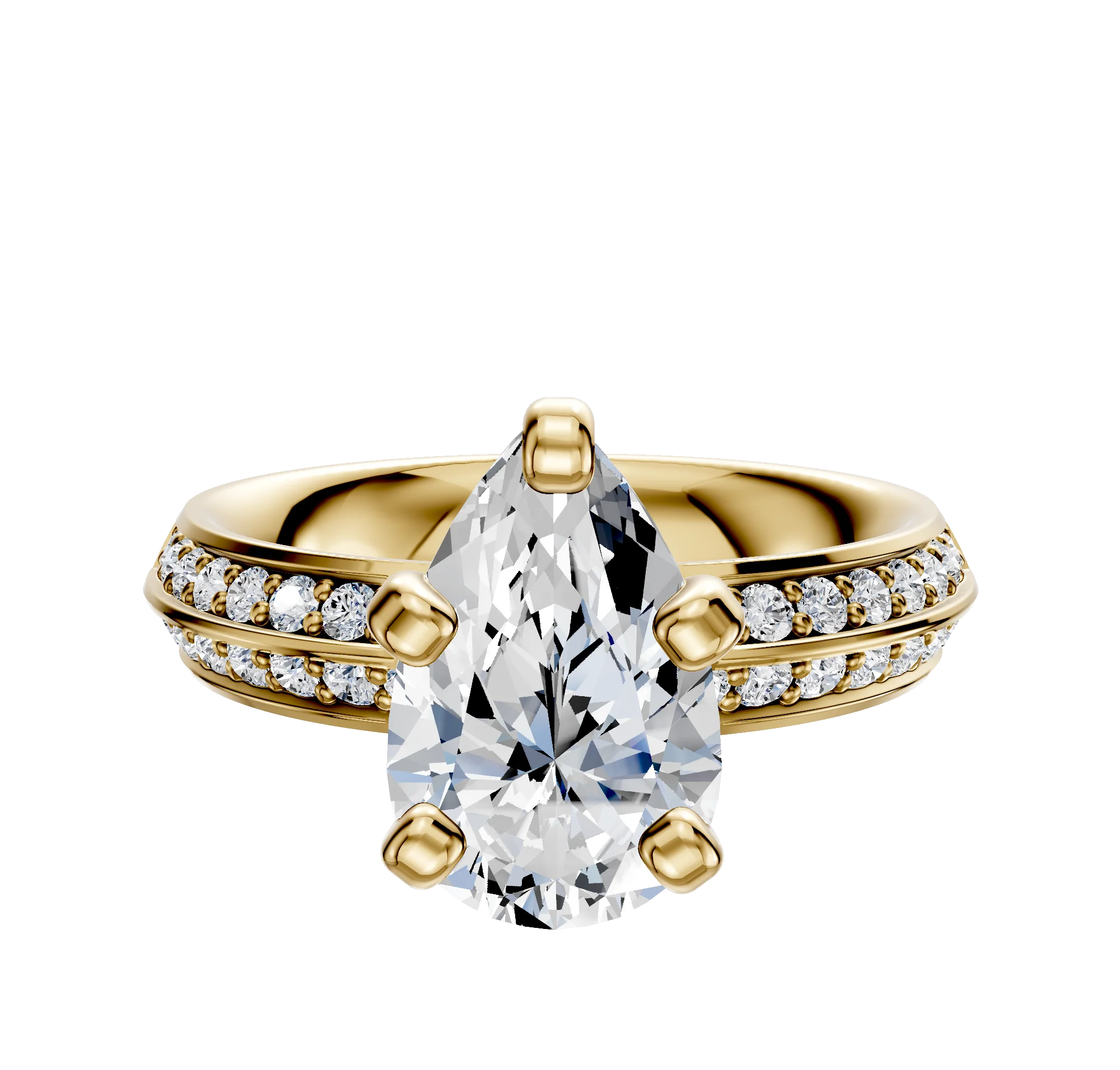 18K Yellow Gold 4 Prong Classic Knife Edge 1-Row-Pave 2.5mm Engagement Ring