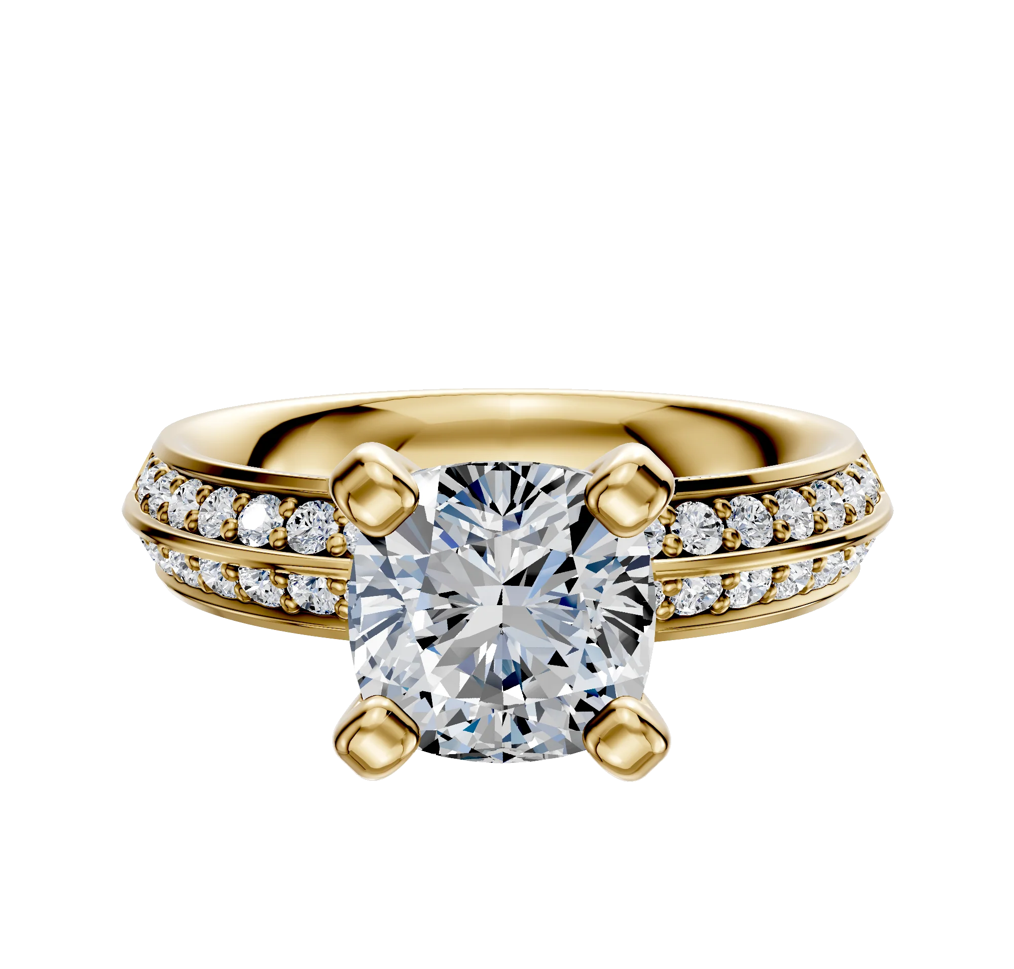 18K Yellow Gold 4 Prong Classic Knife Edge 1-Row-Pave 2.5mm Engagement Ring
