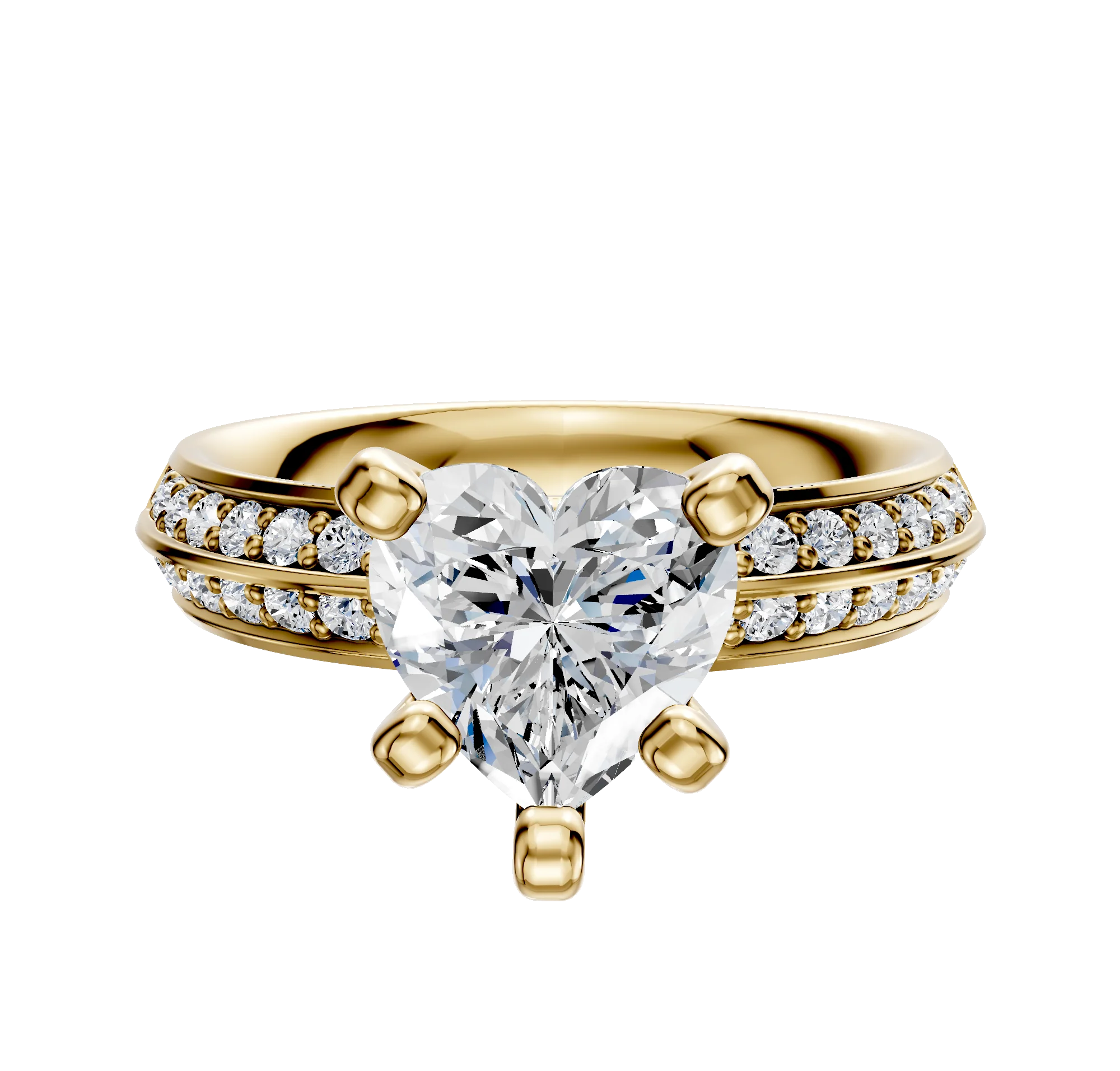 18K Yellow Gold 4 Prong Classic Knife Edge 1-Row-Pave 2.5mm Engagement Ring