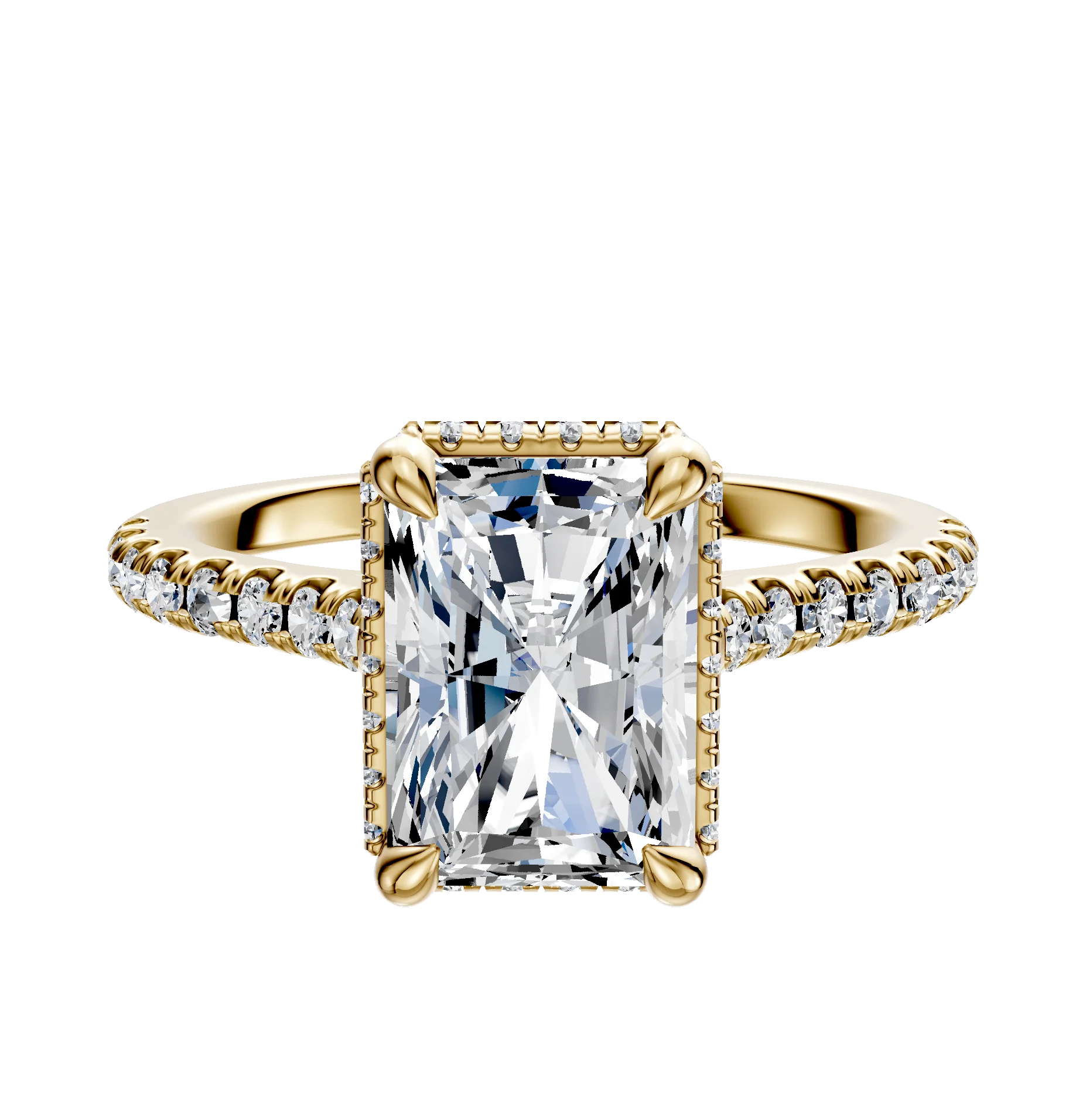 18K Yellow Gold 4 Prong Collar Cathedral Dome 1-Row-Pave 2.5mm Engagement Ring