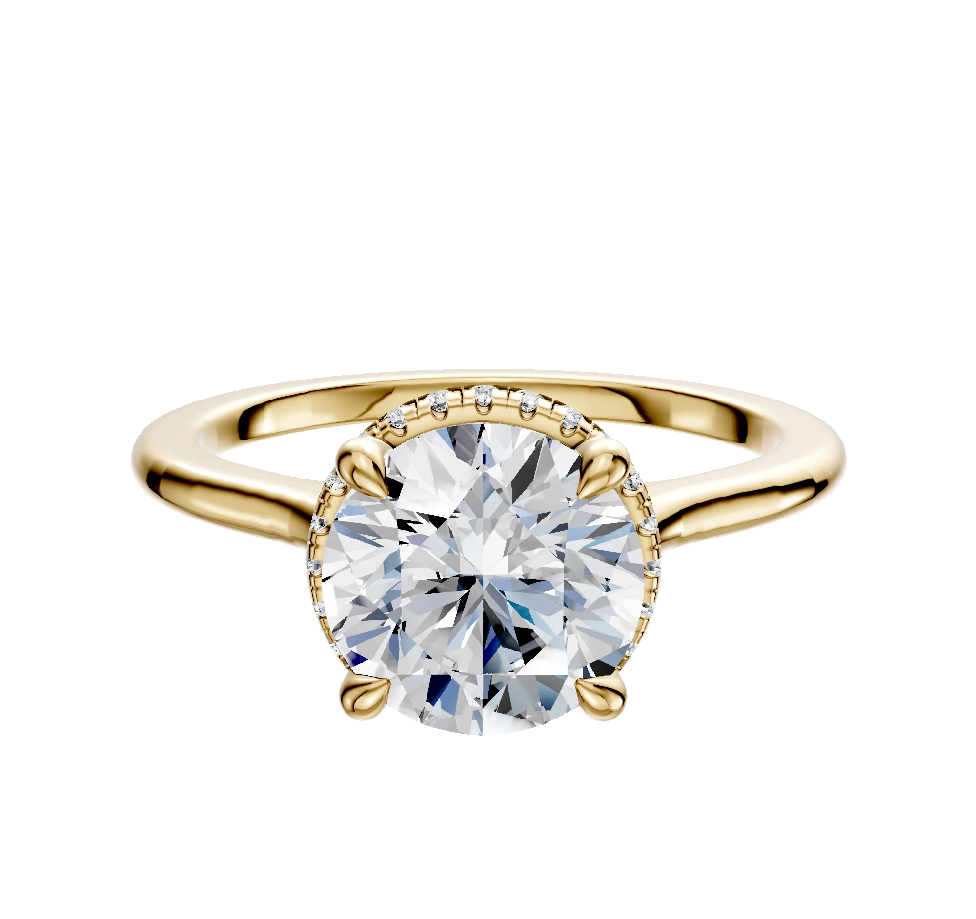 18K Yellow Gold 4 Prong Collar Cathedral Dome 1.5mm Engagement Ring