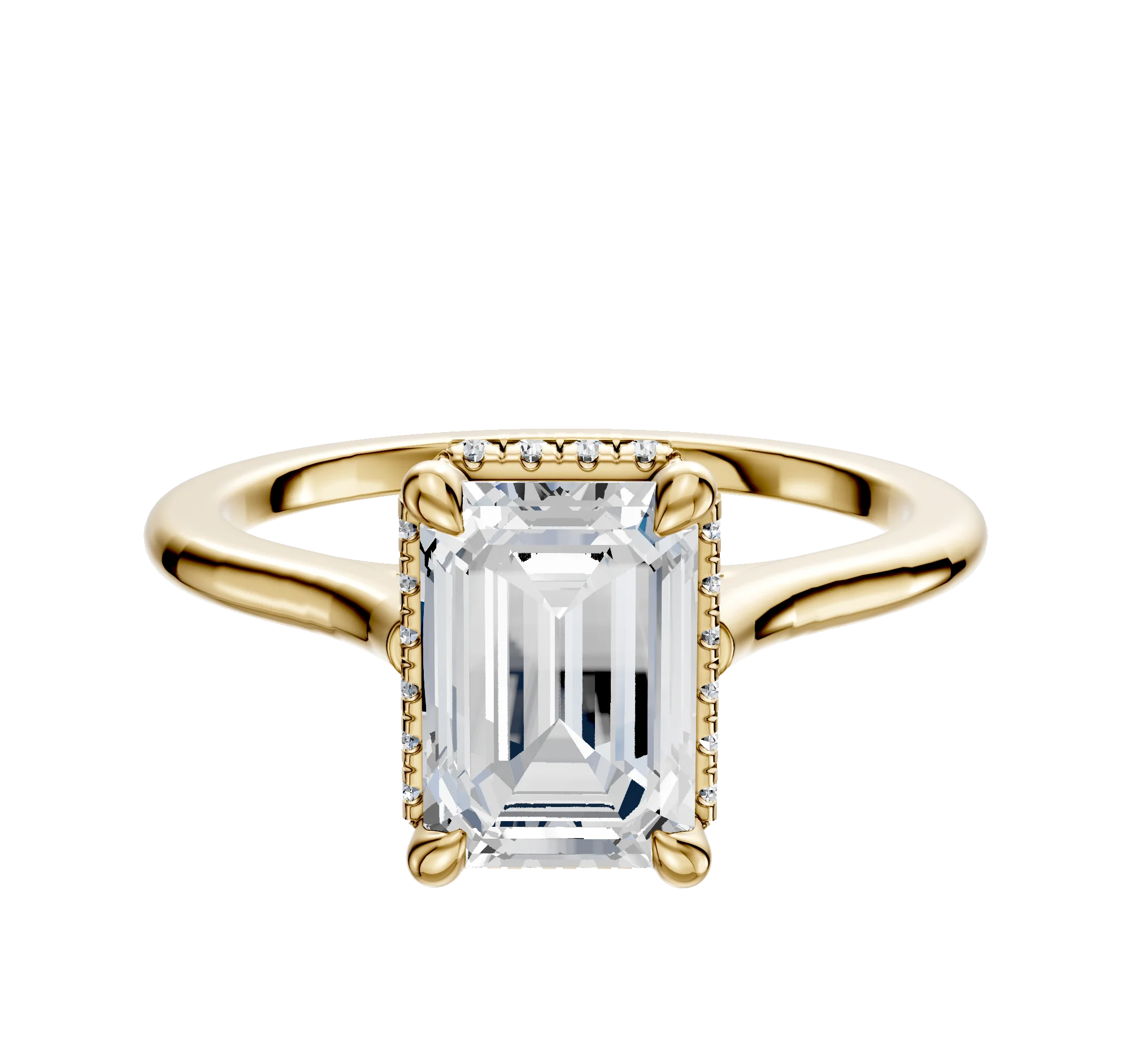 18K Yellow Gold 4 Prong Collar Cathedral Dome 1.5mm Engagement Ring