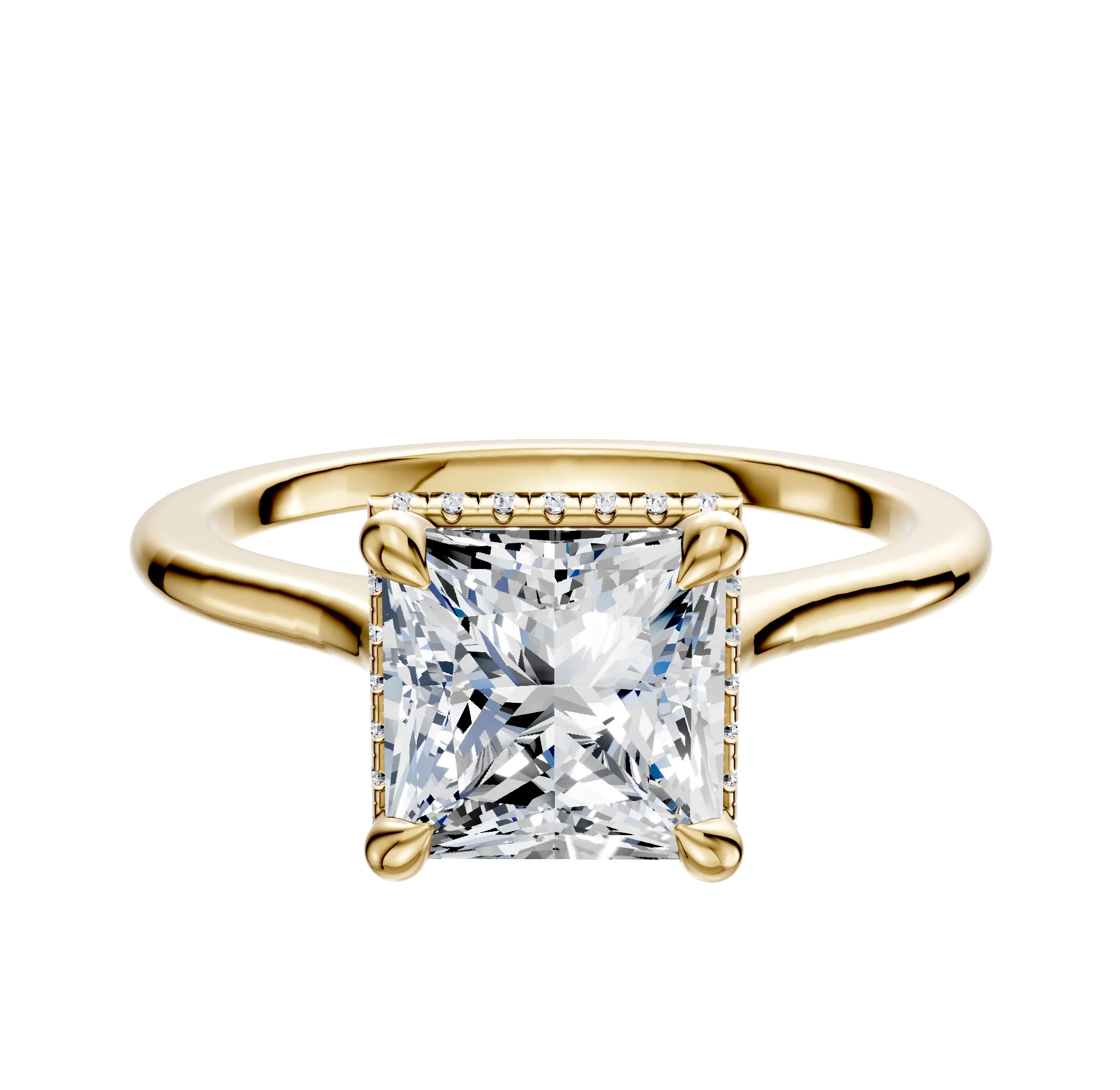 18K Yellow Gold 4 Prong Collar Cathedral Dome 1.5mm Engagement Ring
