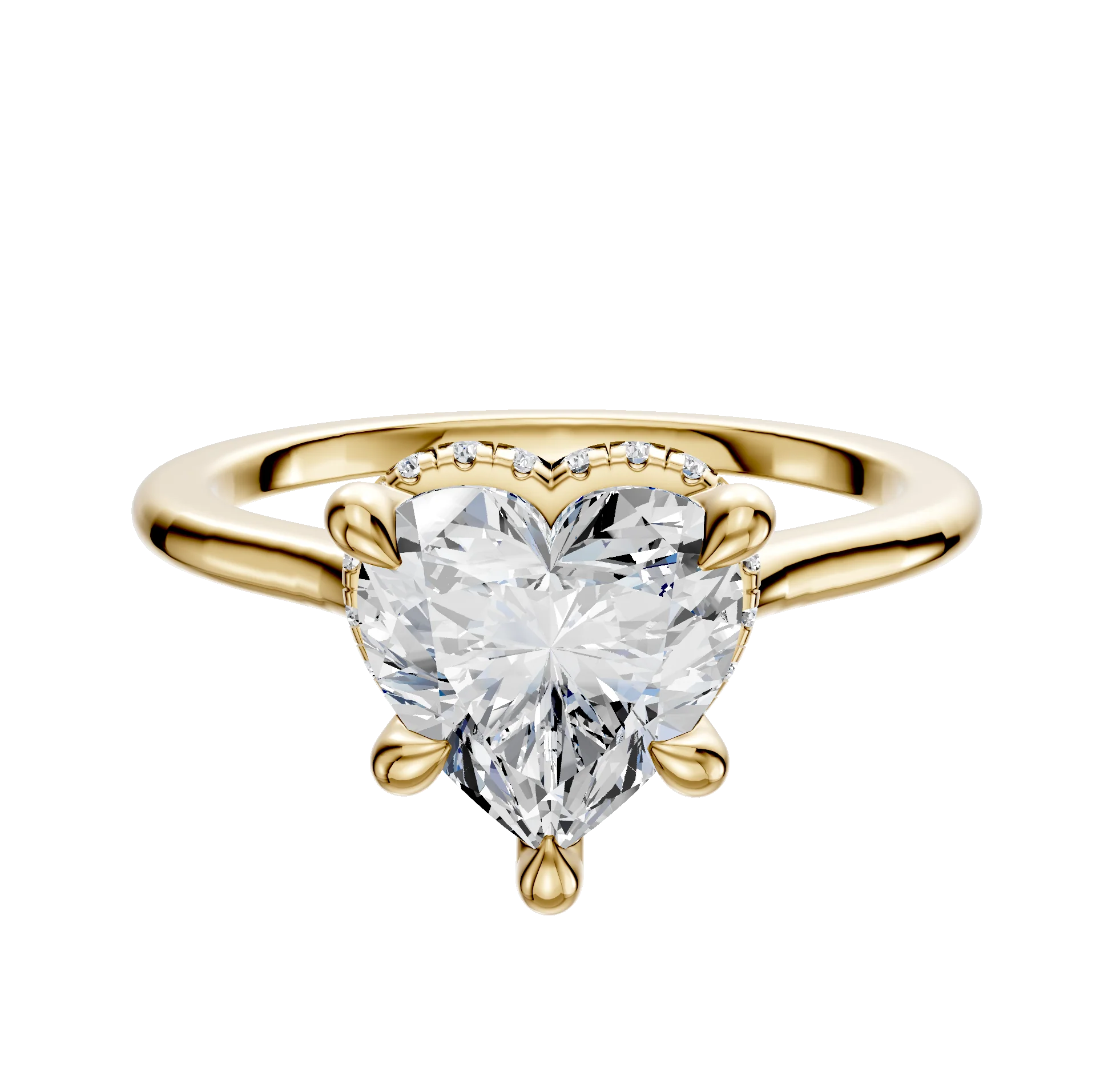 18K Yellow Gold 4 Prong Collar Cathedral Dome 1.5mm Engagement Ring