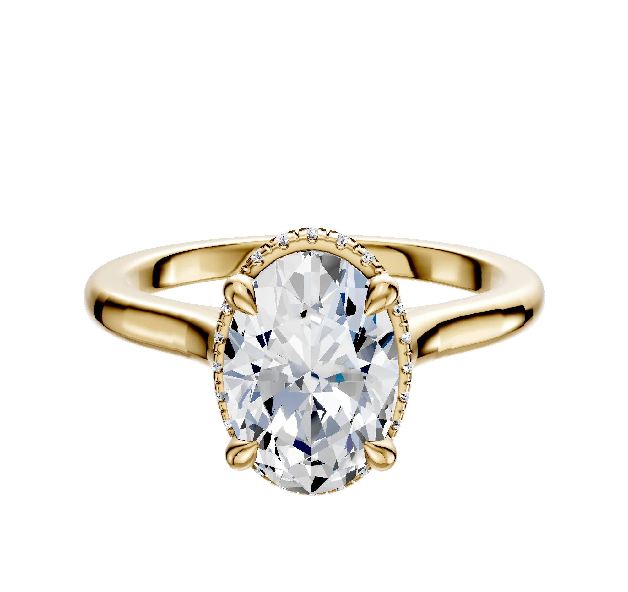 18K Yellow Gold 4 Prong Collar Cathedral Dome 2.0mm Engagement Ring