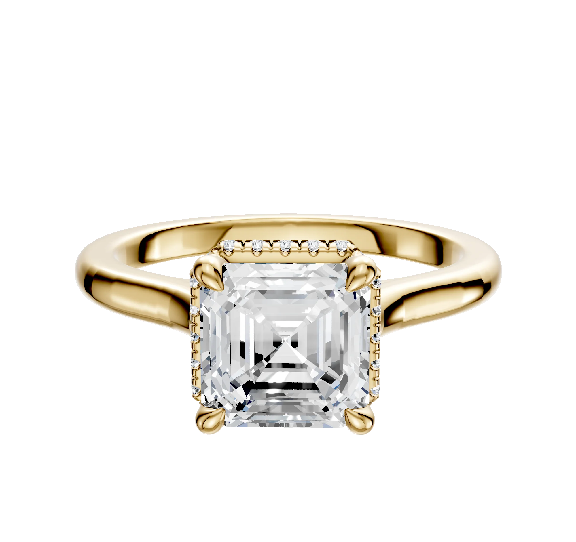 18K Yellow Gold 4 Prong Collar Cathedral Dome 2.0mm Engagement Ring
