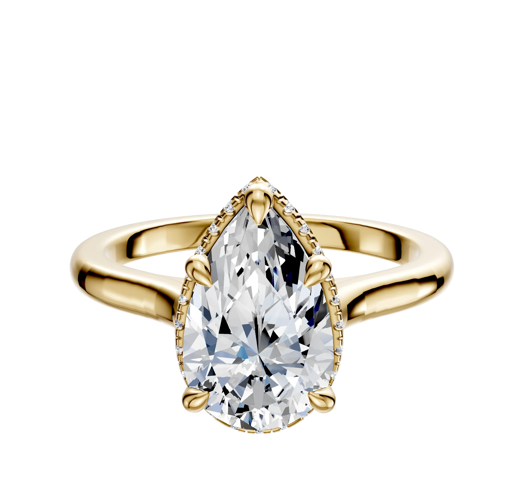 18K Yellow Gold 4 Prong Collar Cathedral Dome 2.0mm Engagement Ring