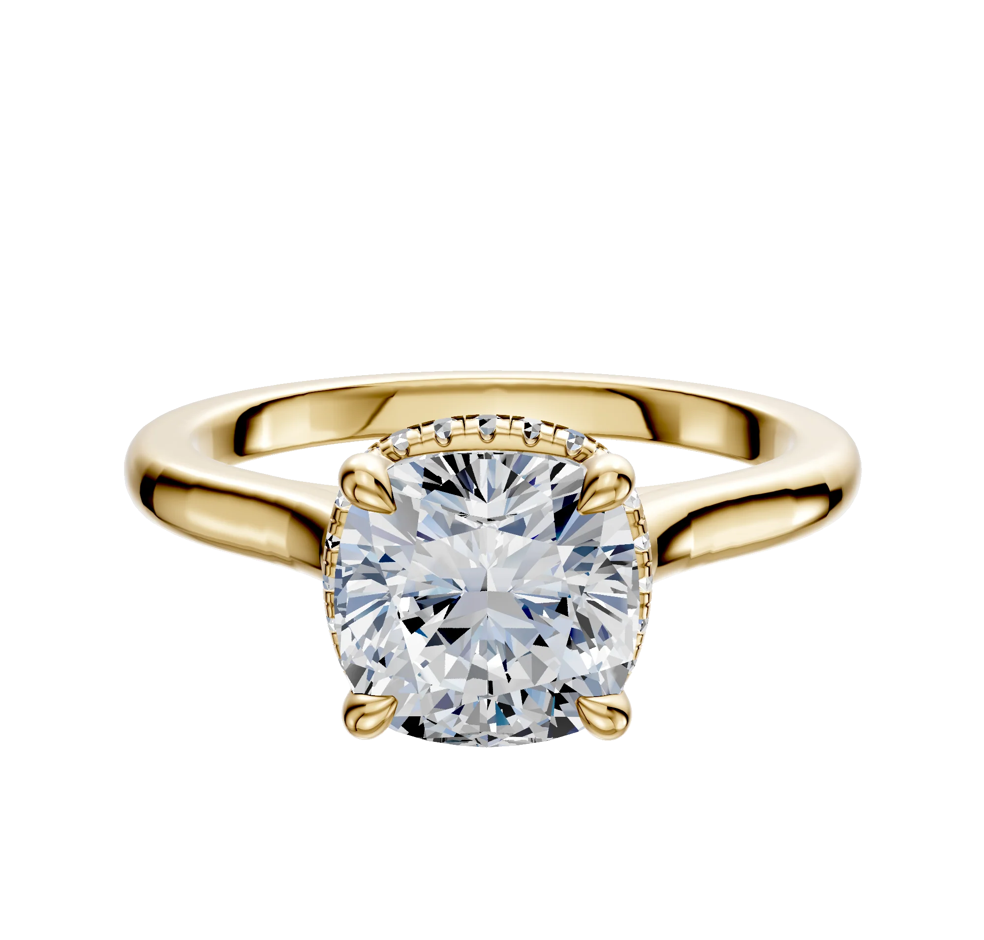 18K Yellow Gold 4 Prong Collar Cathedral Dome 2.0mm Engagement Ring