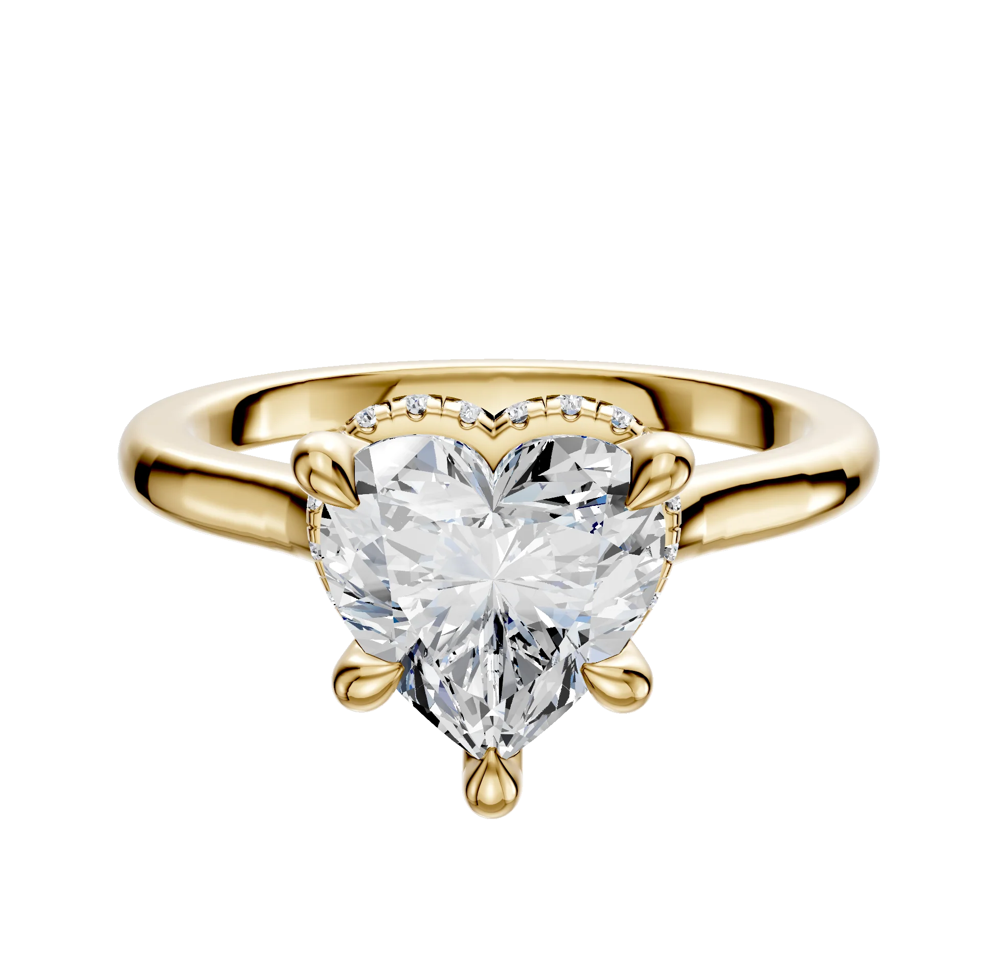 18K Yellow Gold 4 Prong Collar Cathedral Dome 2.0mm Engagement Ring