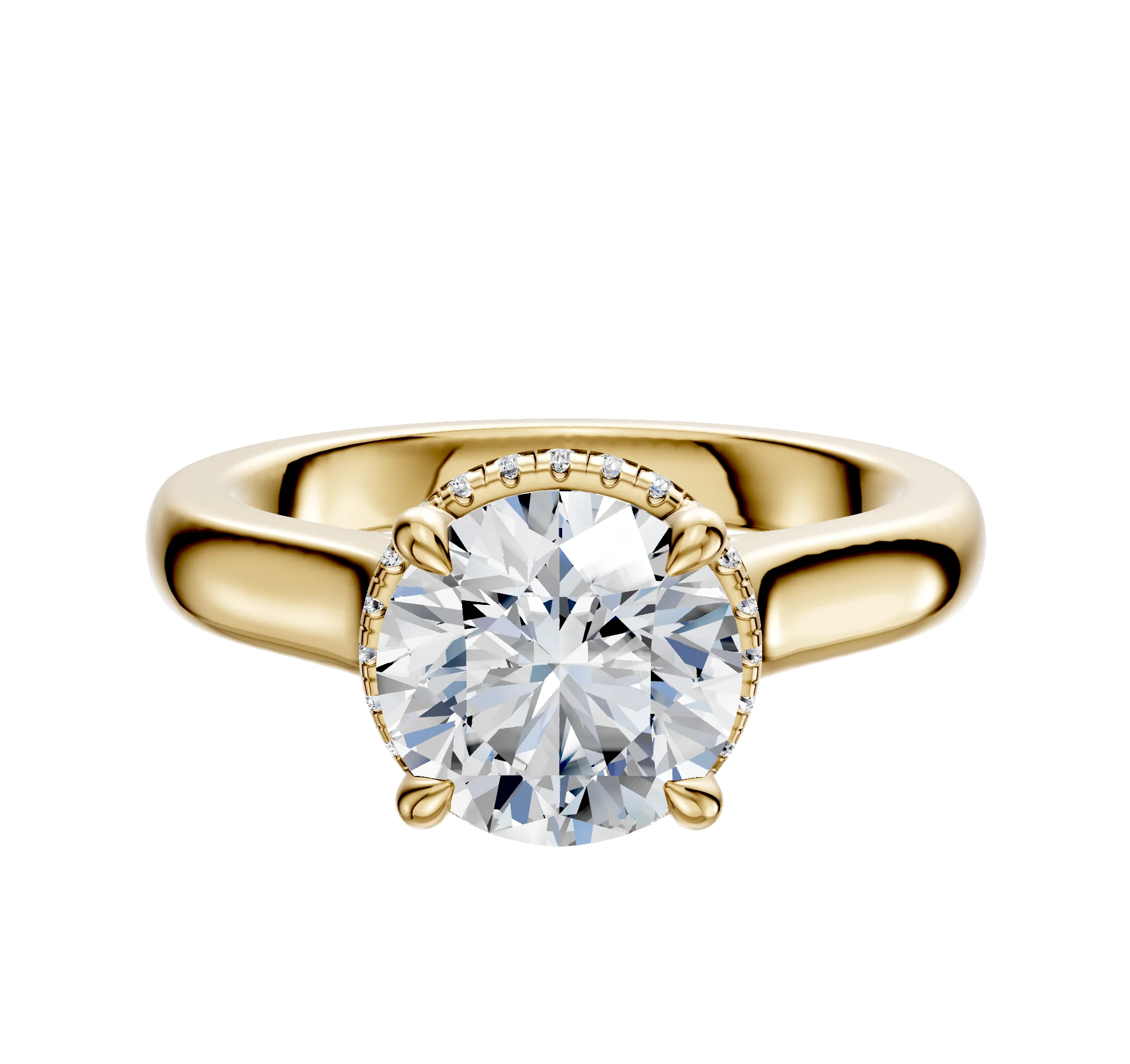18K Yellow Gold 4 Prong Collar Cathedral Dome 3.0mm Engagement Ring