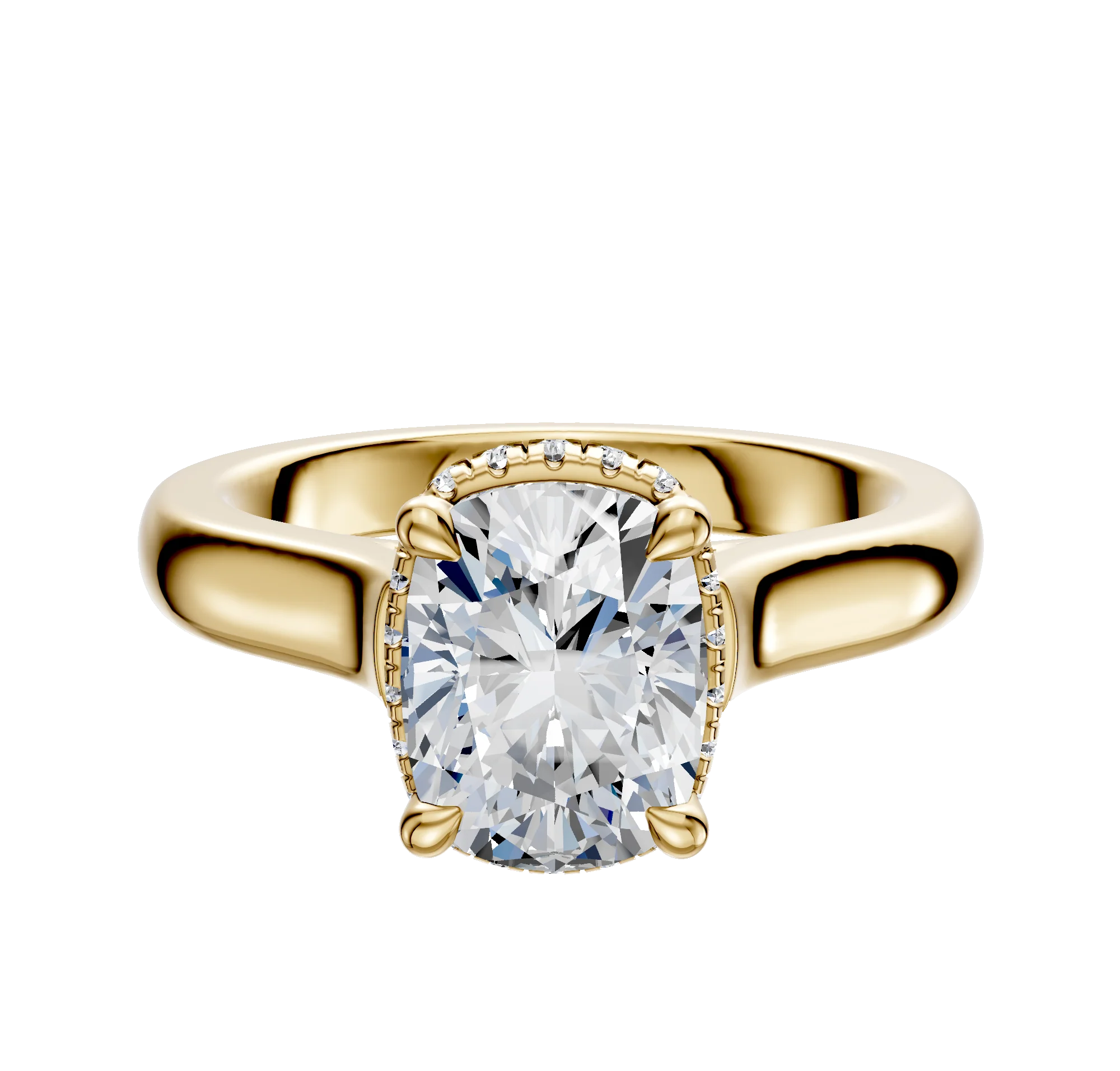 18K Yellow Gold 4 Prong Collar Cathedral Dome 3.0mm Engagement Ring