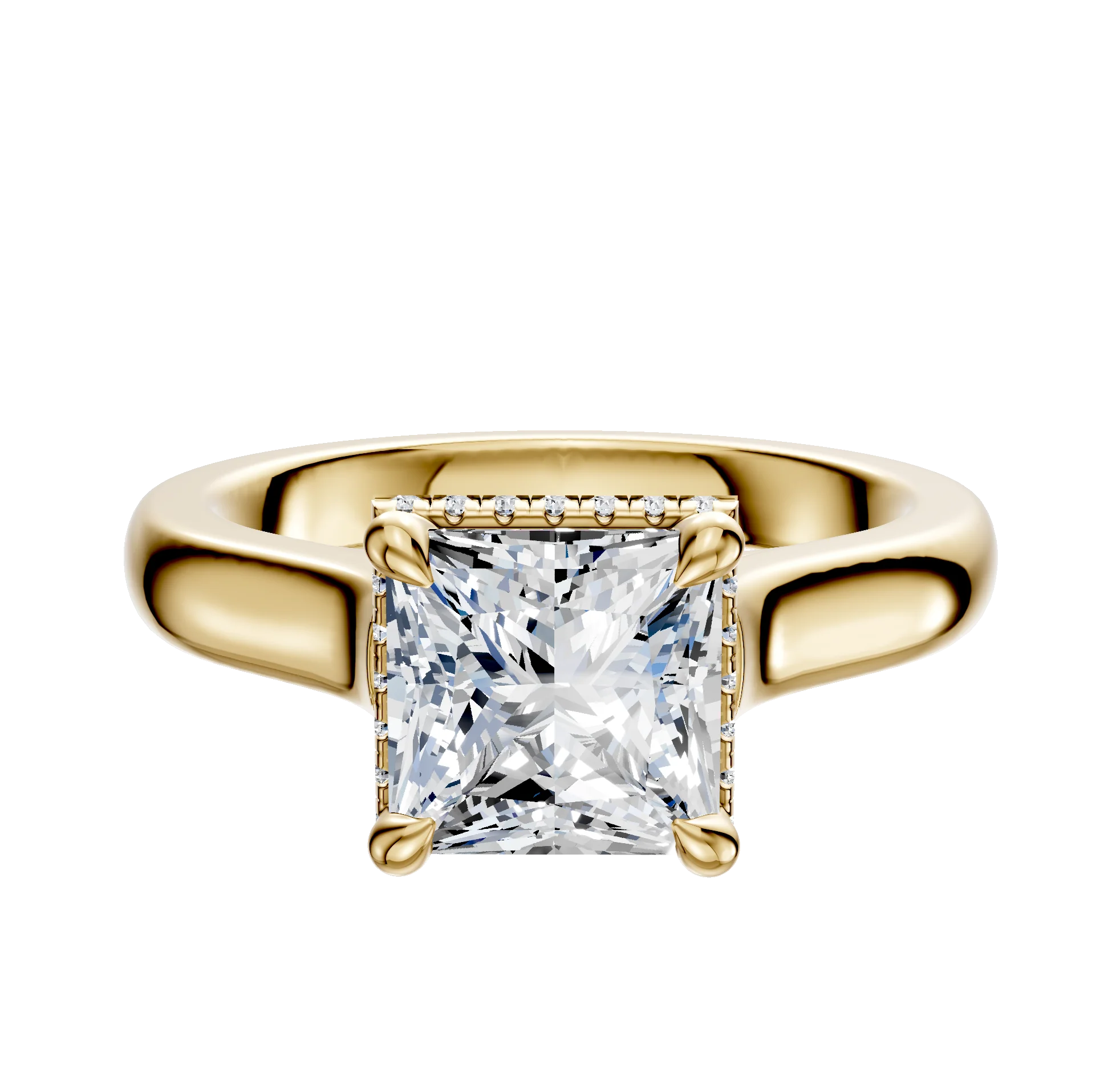 18K Yellow Gold 4 Prong Collar Cathedral Dome 3.0mm Engagement Ring