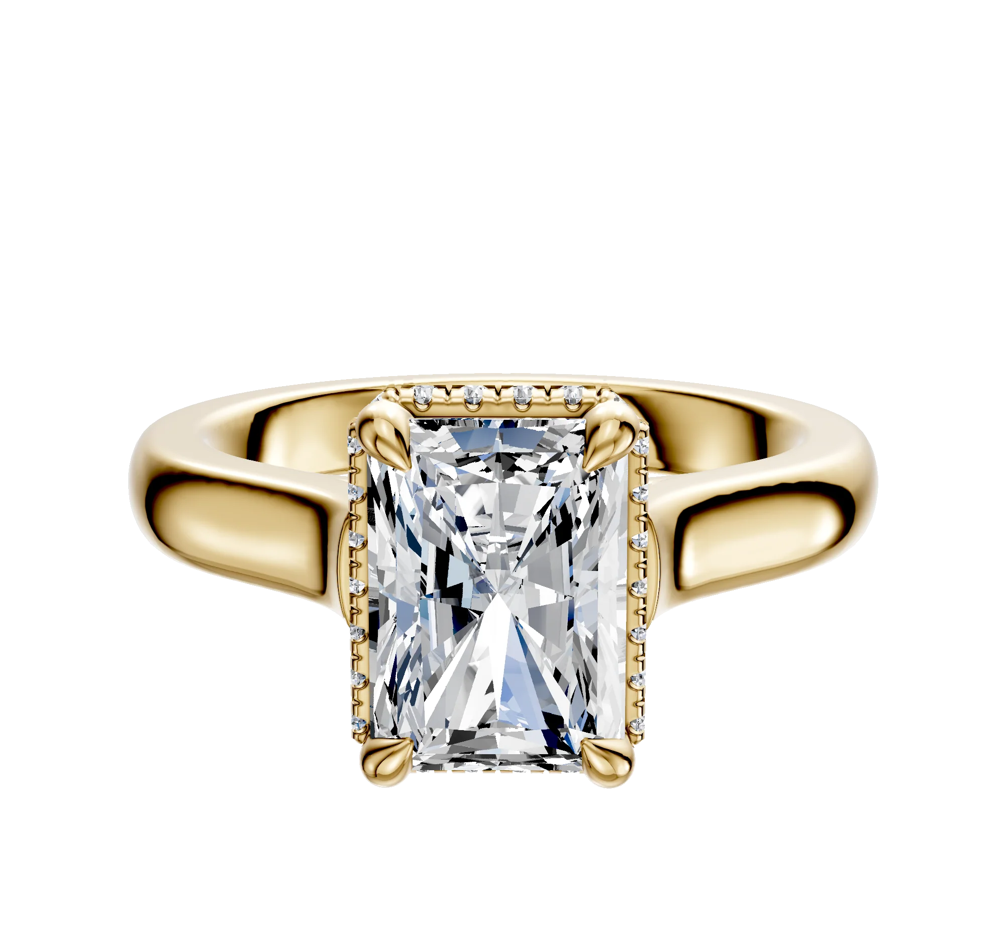 18K Yellow Gold 4 Prong Collar Cathedral Dome 3.0mm Engagement Ring
