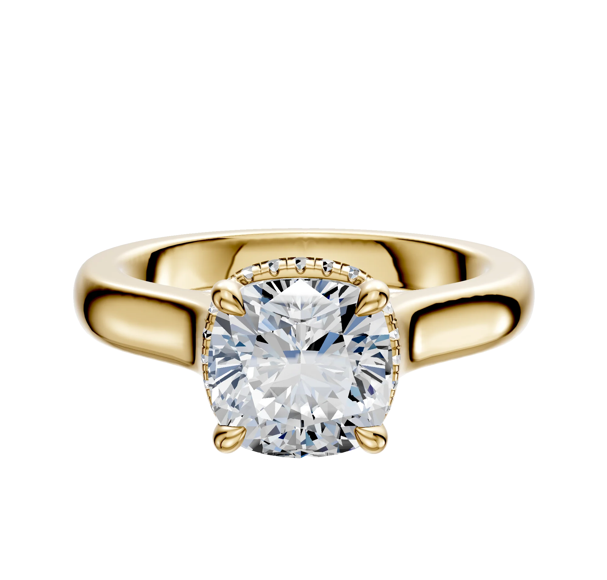 18K Yellow Gold 4 Prong Collar Cathedral Dome 3.0mm Engagement Ring
