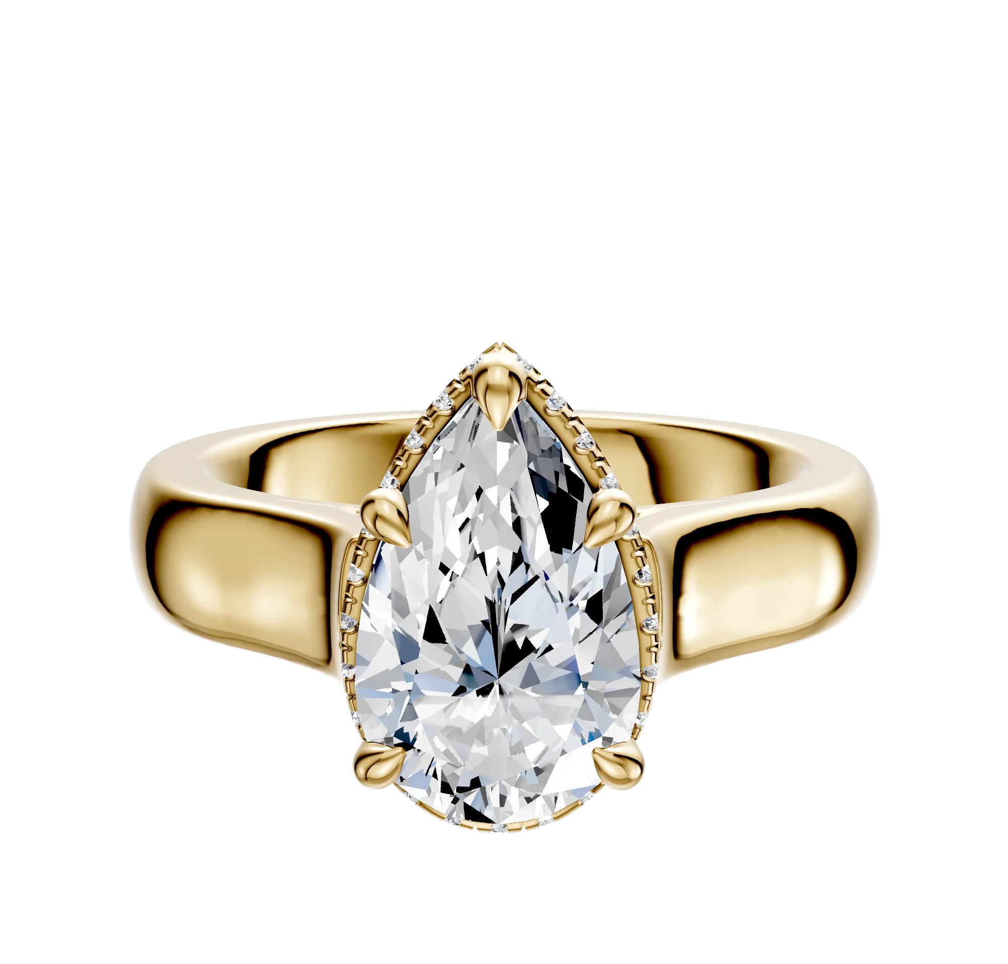 18K Yellow Gold 4 Prong Collar Cathedral Dome 4.0mm Engagement Ring
