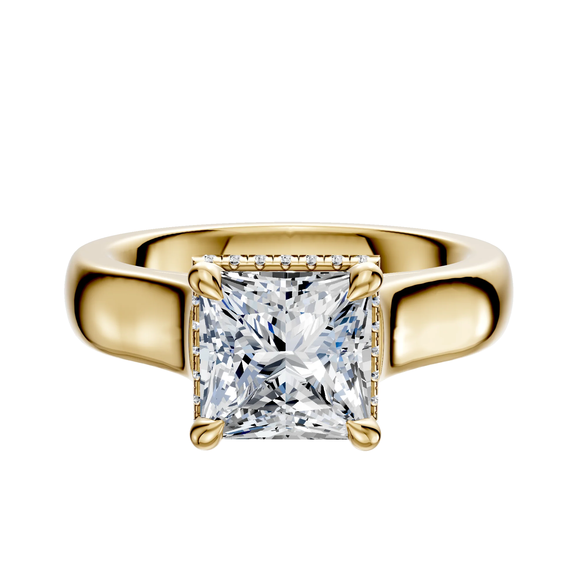 18K Yellow Gold 4 Prong Collar Cathedral Dome 4.0mm Engagement Ring
