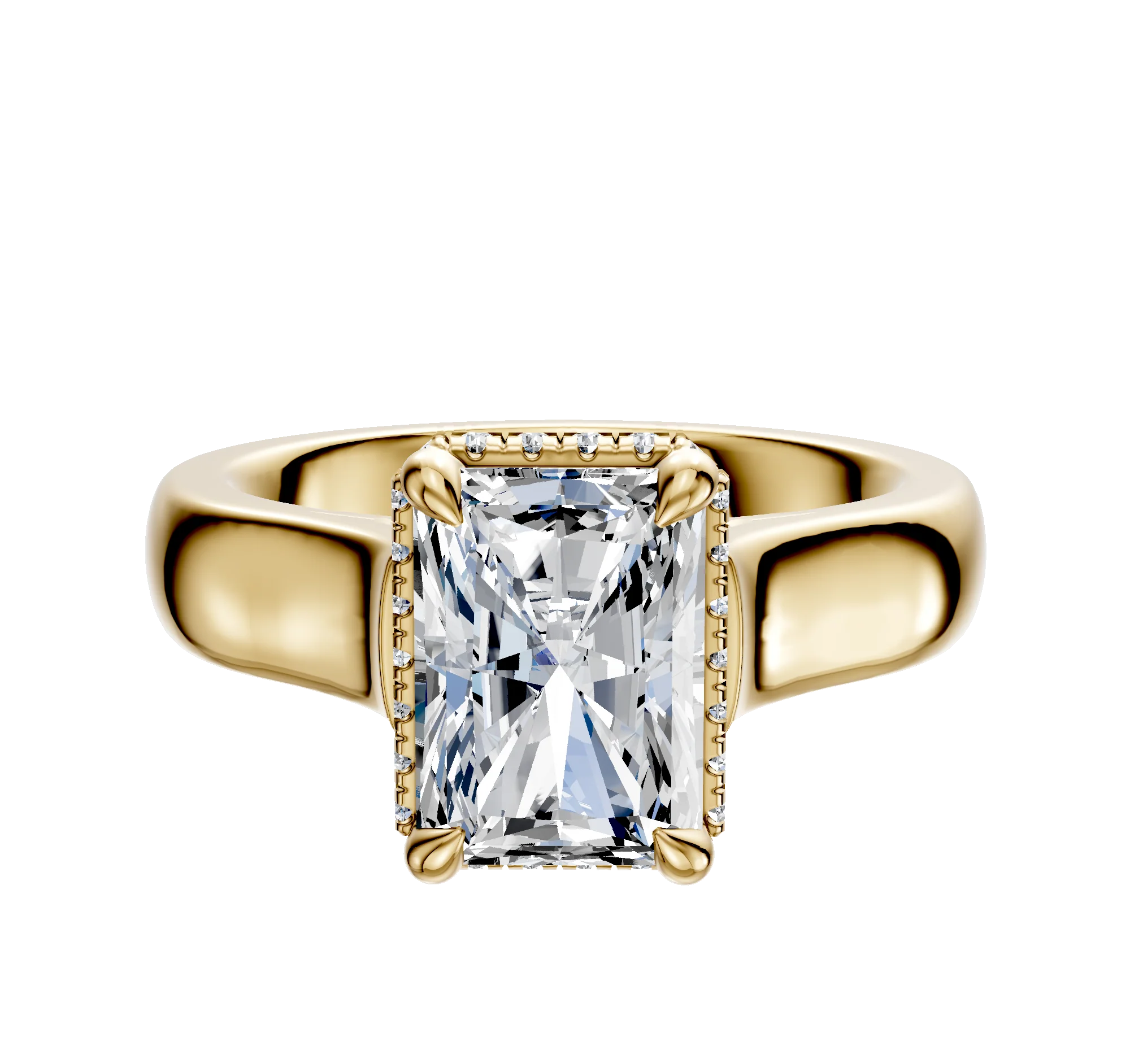 18K Yellow Gold 4 Prong Collar Cathedral Dome 4.0mm Engagement Ring